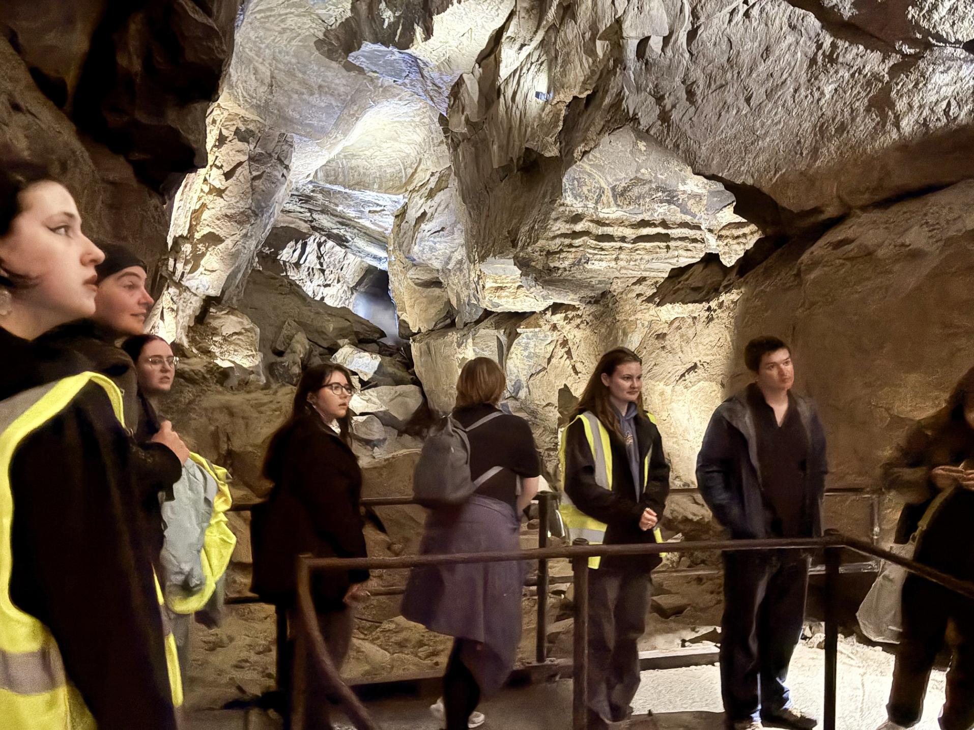 Penn State students stand in Aillwee Cave in the Burren.