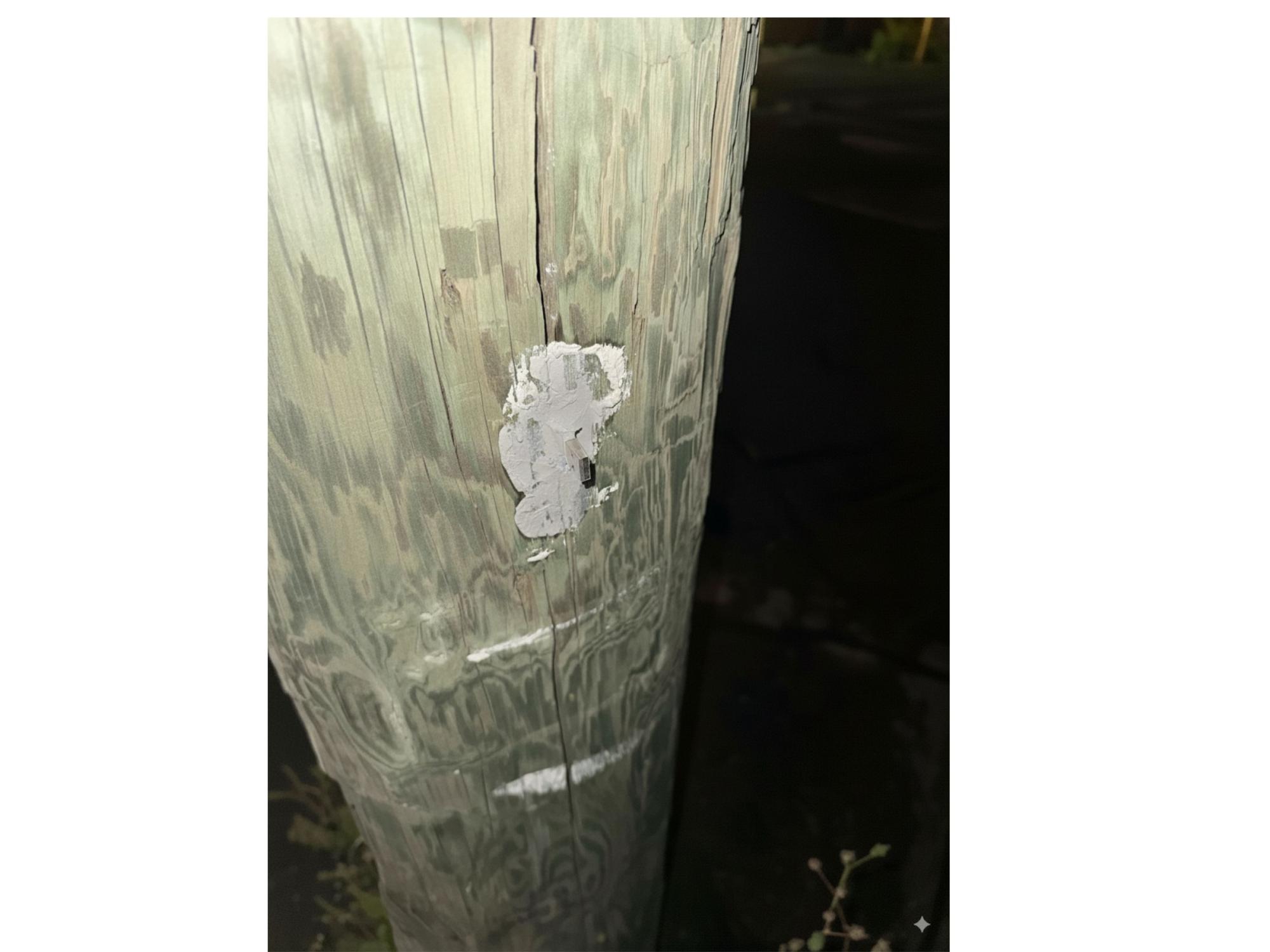 mysterious usb code embedded in a wood pole