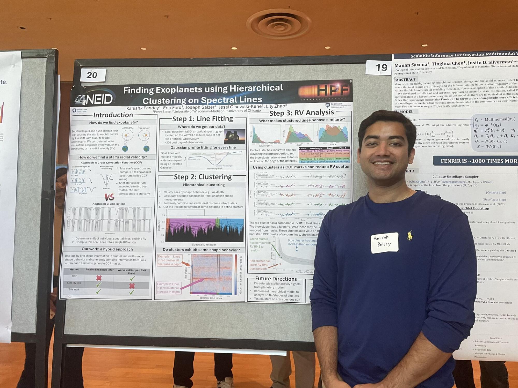 Kanishk Pandey stands in front of his research poster.