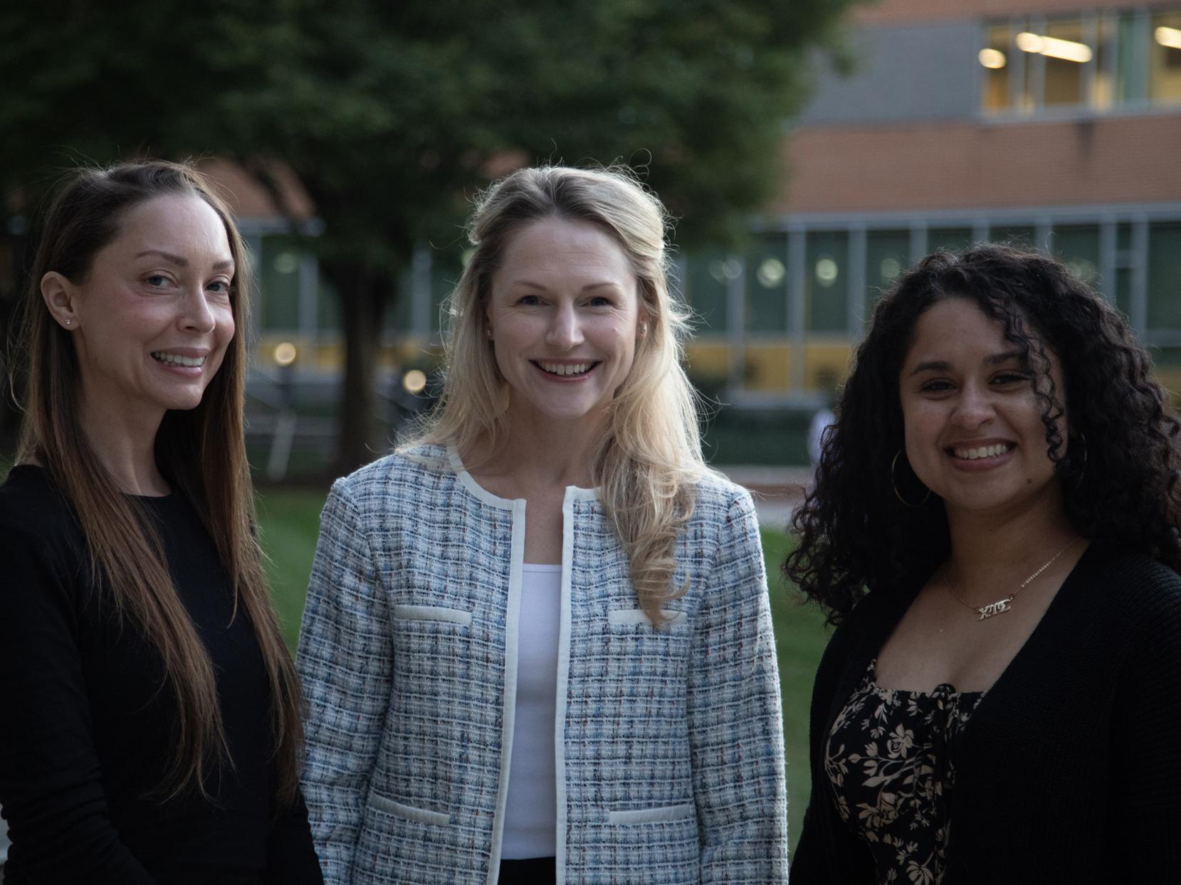 Jolene Busher, Jade Honey and Lilivet Duarte-Evans pose for a photo on the Penn State Harrisburg Campus