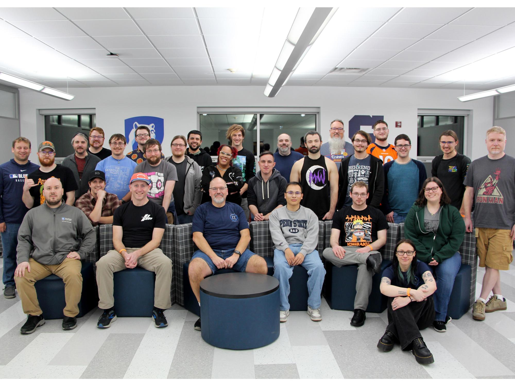 Penn State DuBois IST faculty and staff join for a group photo with alumni members in attendance at Video Game Day 42 at Penn State DuBois