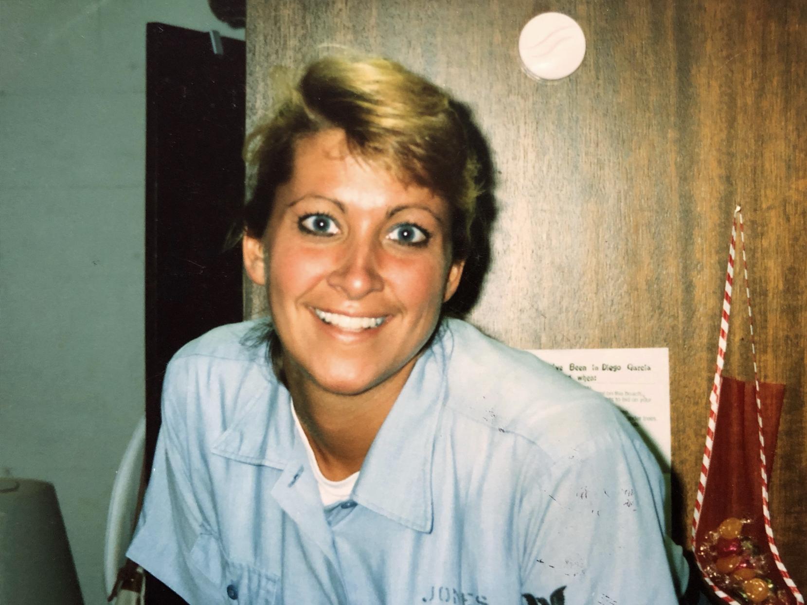Amy Atkins shown in 1991 in a U.S. Navy uniform