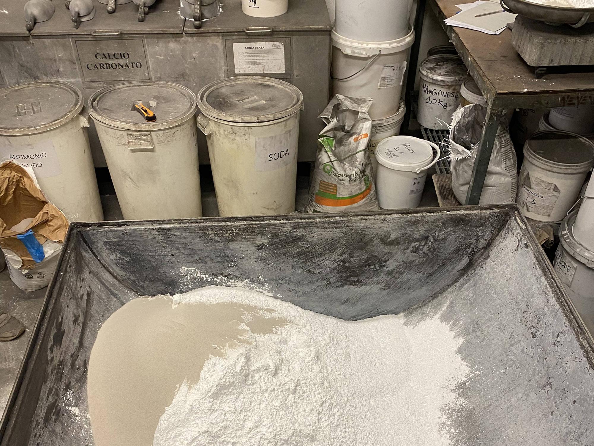 Different powders in a large tub