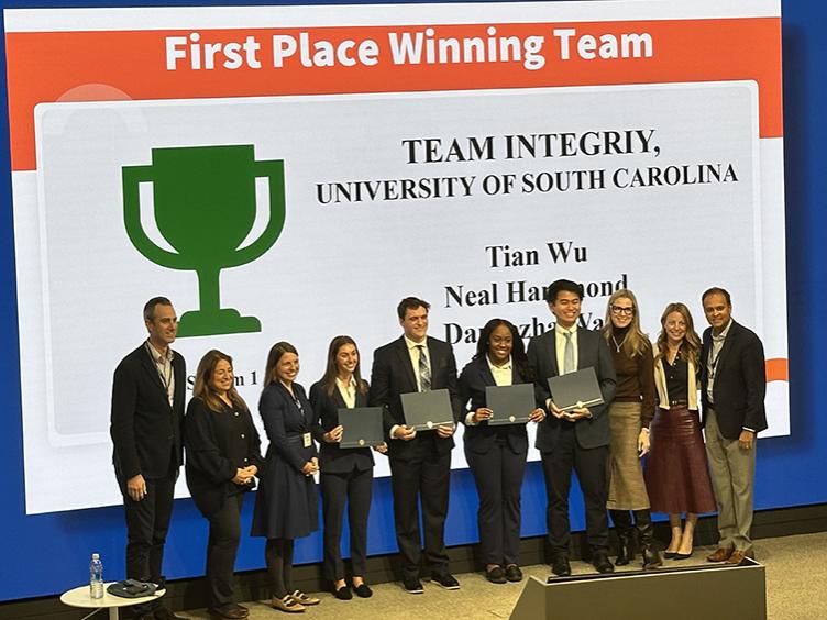 University of South Carolina students hold certificates received for winning 2025 HR Case Competition