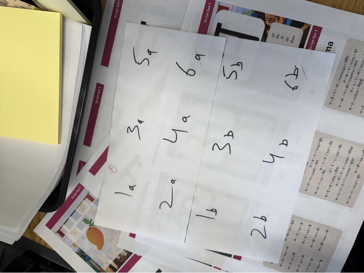 A pile of flashcards waiting to be cut out as part of the Hindi Script Learning Tool.