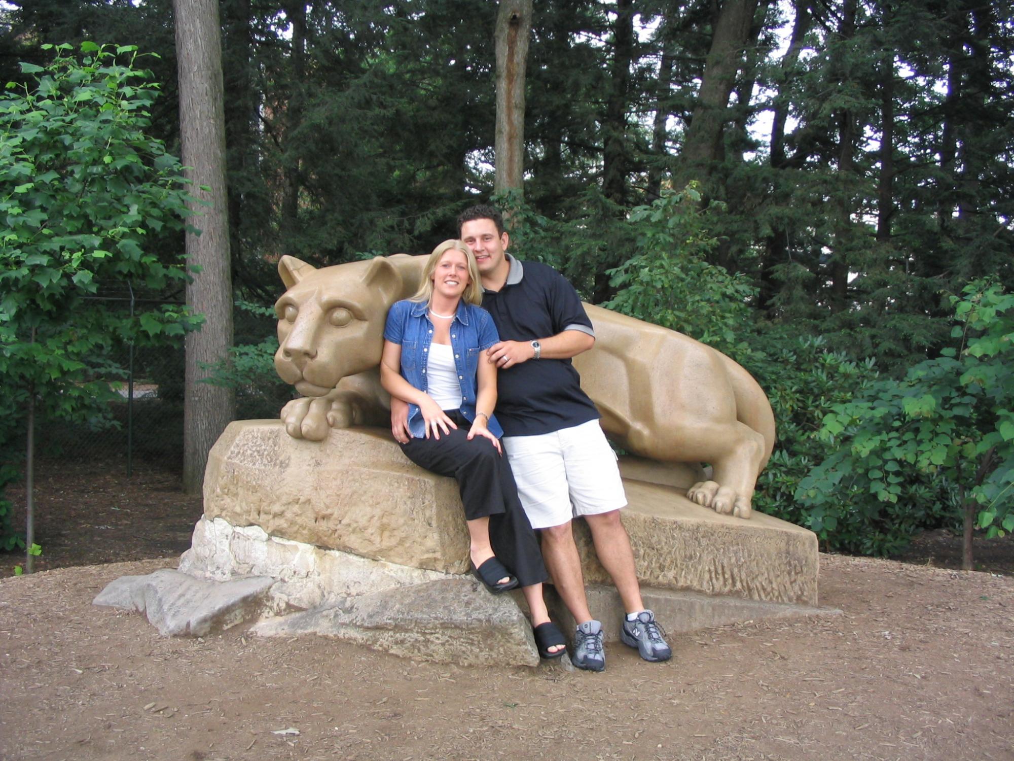 Christi and Jason Lewis at the Nittany Lion Shrine in University Park