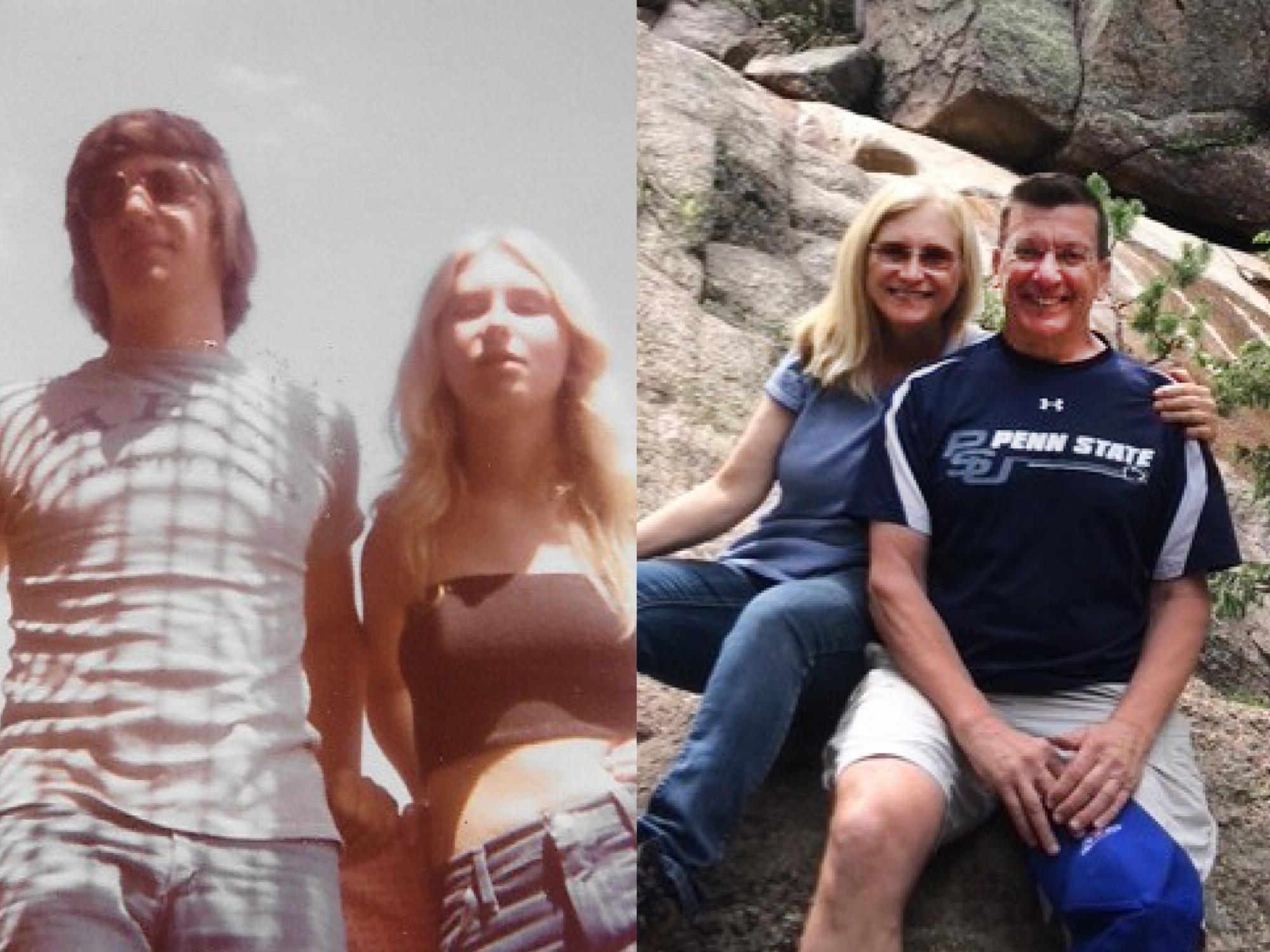 Then and now photos of Carolyn and Joe Marinko