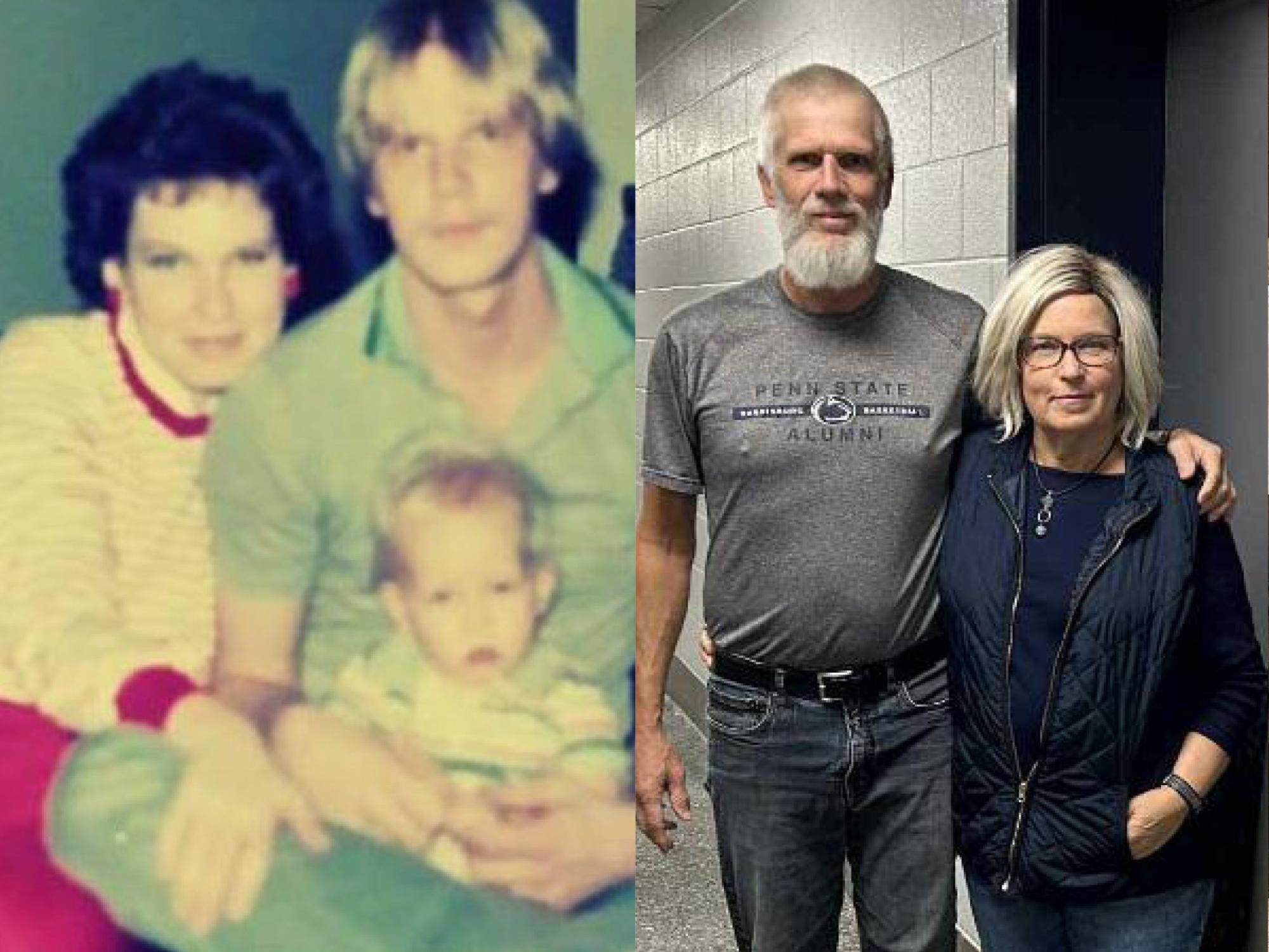 Then and now photos of Karen and Charlie Stokes