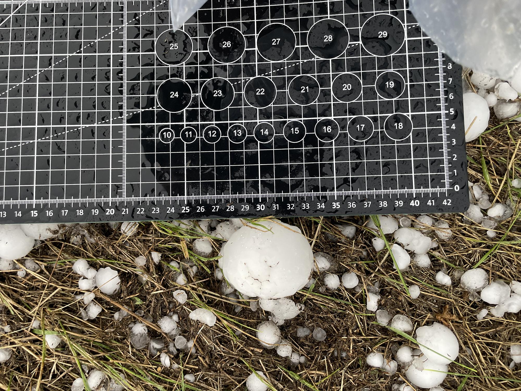  A mat was used to gauge the overall size of the hail.