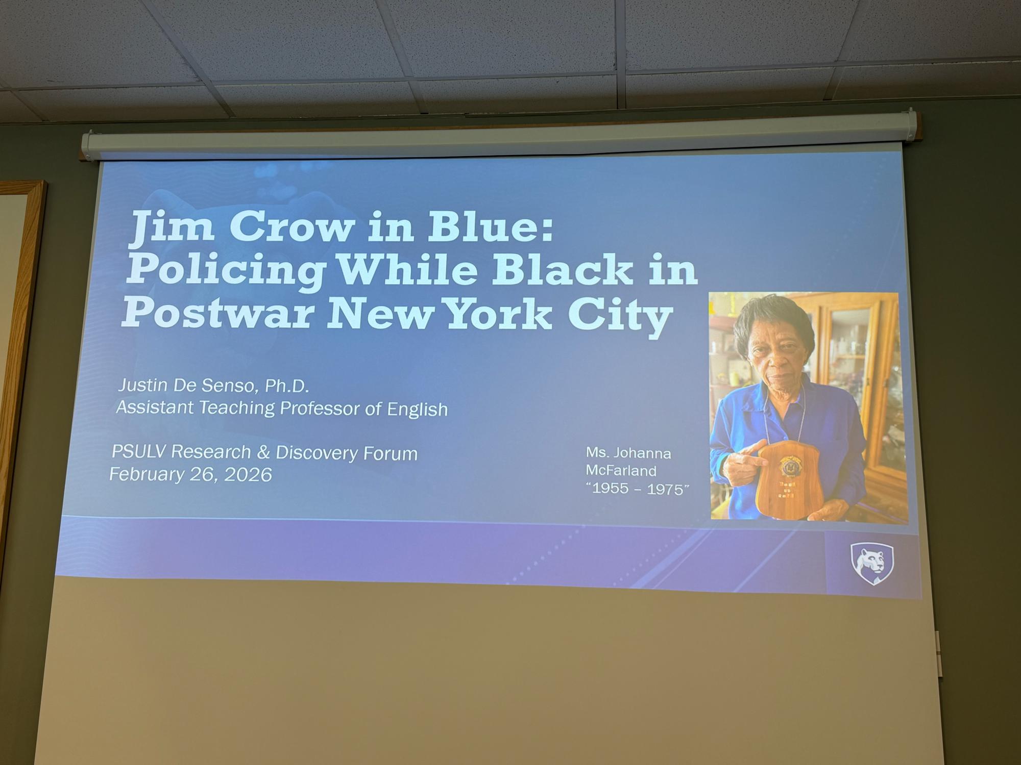 projected powerpoint screen with words