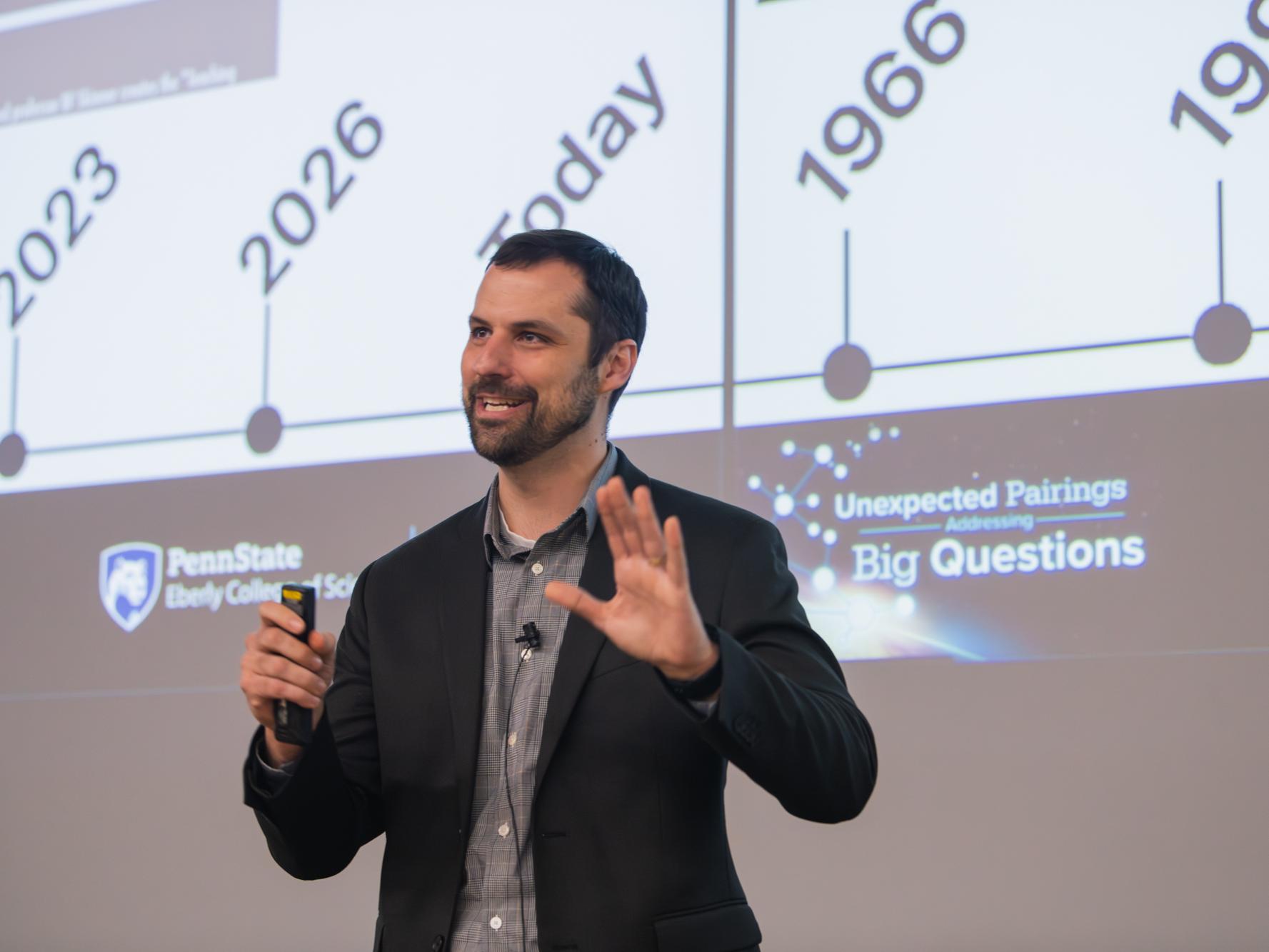 Matt Beckman speaking at the Ashtekar Frontiers of Science lecture.
