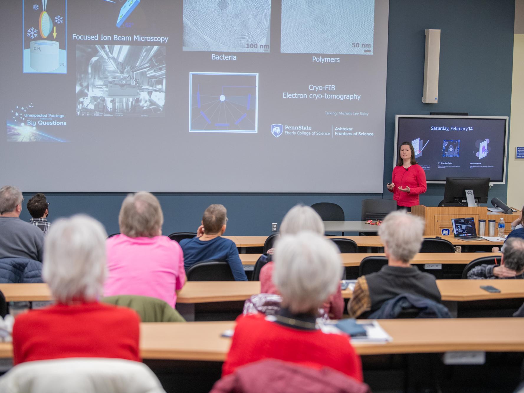 Danielle Hickey presenting at one of the Ashtekar Frontiers of Science lectures.