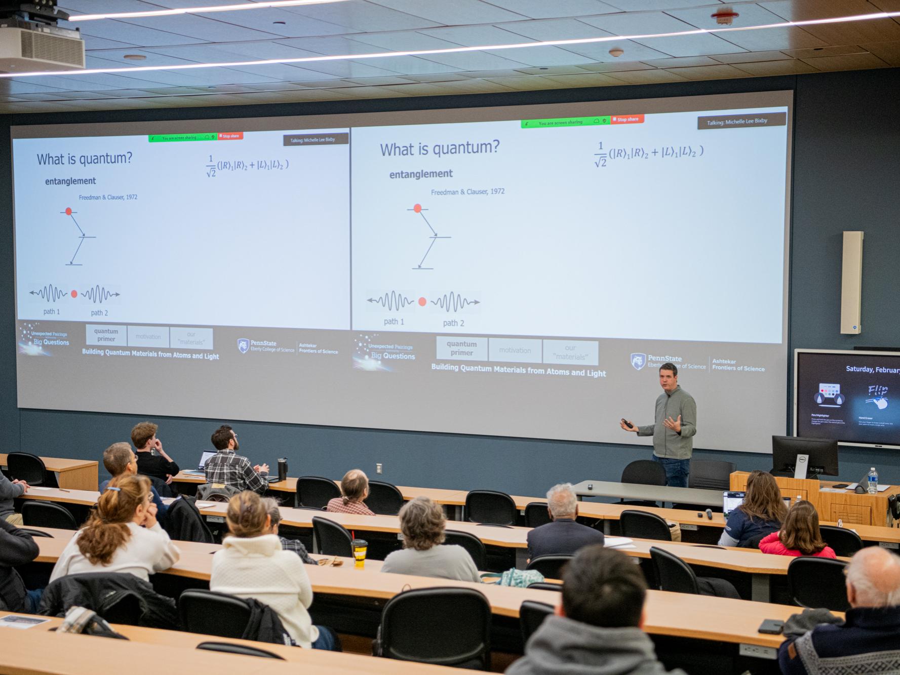 Bryce Gadway presenting at one of the Ashtekar Frontiers of Science lectures.