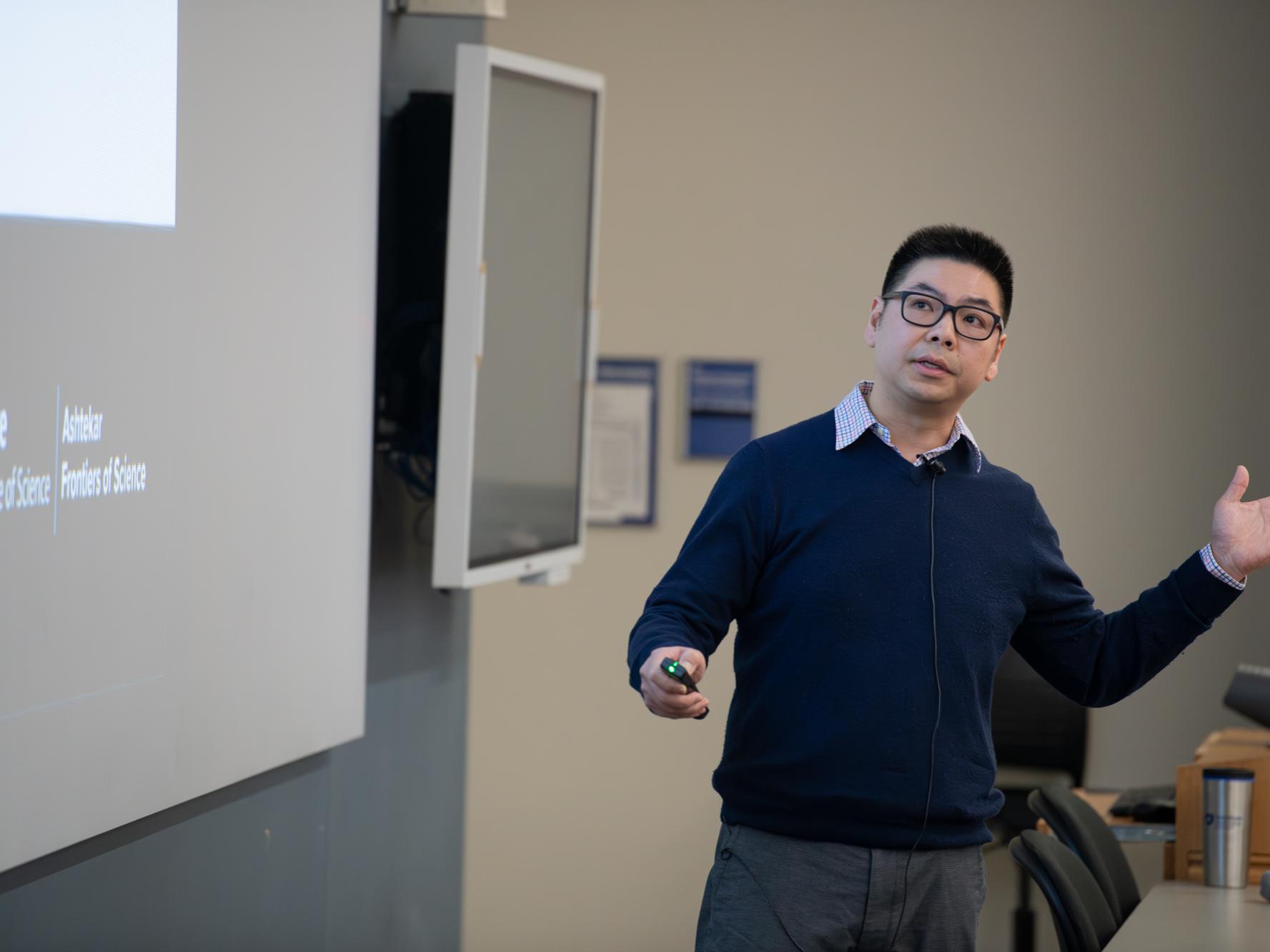 John Harlim presenting at one of the Ashtekar Frontiers of Science lectures.