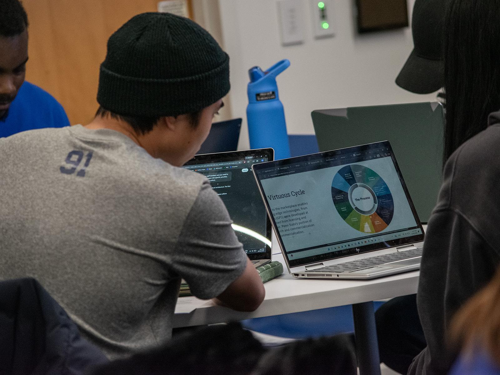 students looking at a laptop screen