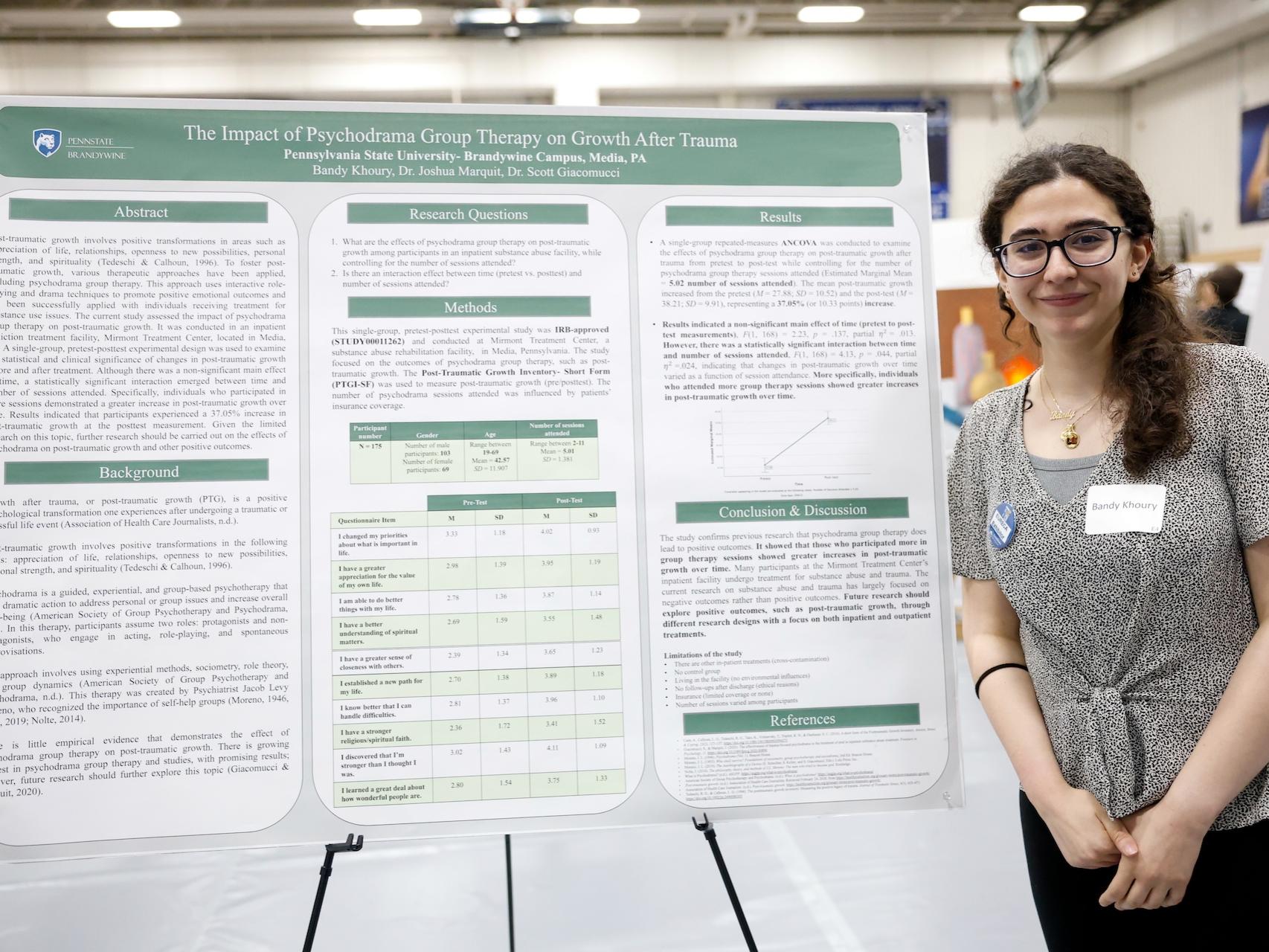 Bandy Khoury presenting her research on the impact of psychodrama group therapy on growth after trauma. 