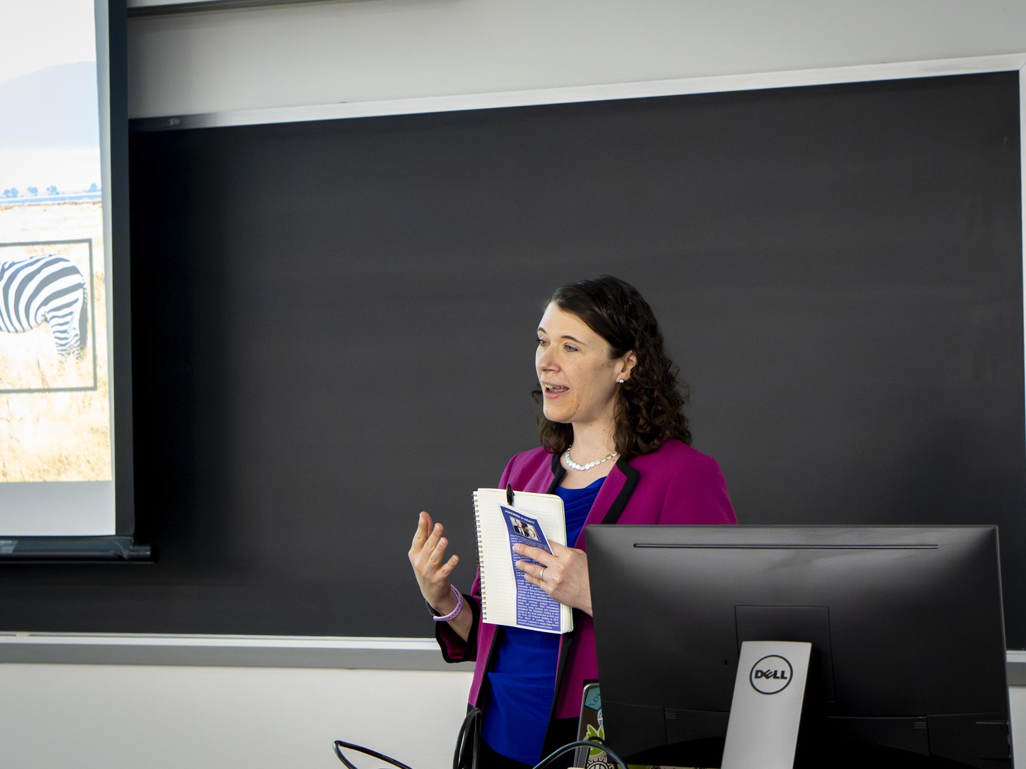 Christina Grozinger, Publius Vergilius Maro Professor of Entomology and director of the Huck Institutes of the Life Sciences, introduces speaker Tanya Berger-Wolf. April 24, 2026
