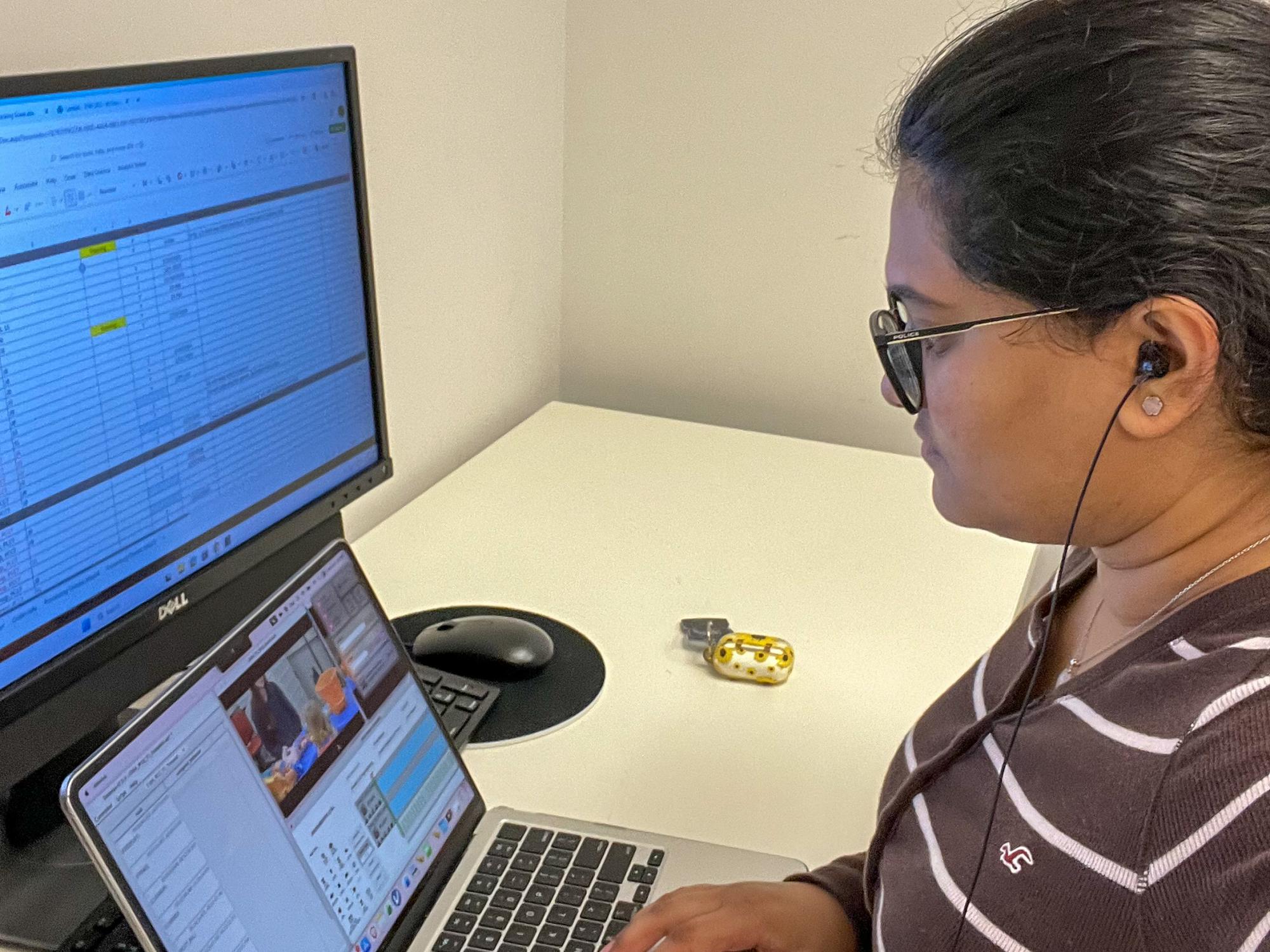 Jui Baliga conducts behavior coding in the Parent-Child Dynamics Lab. 