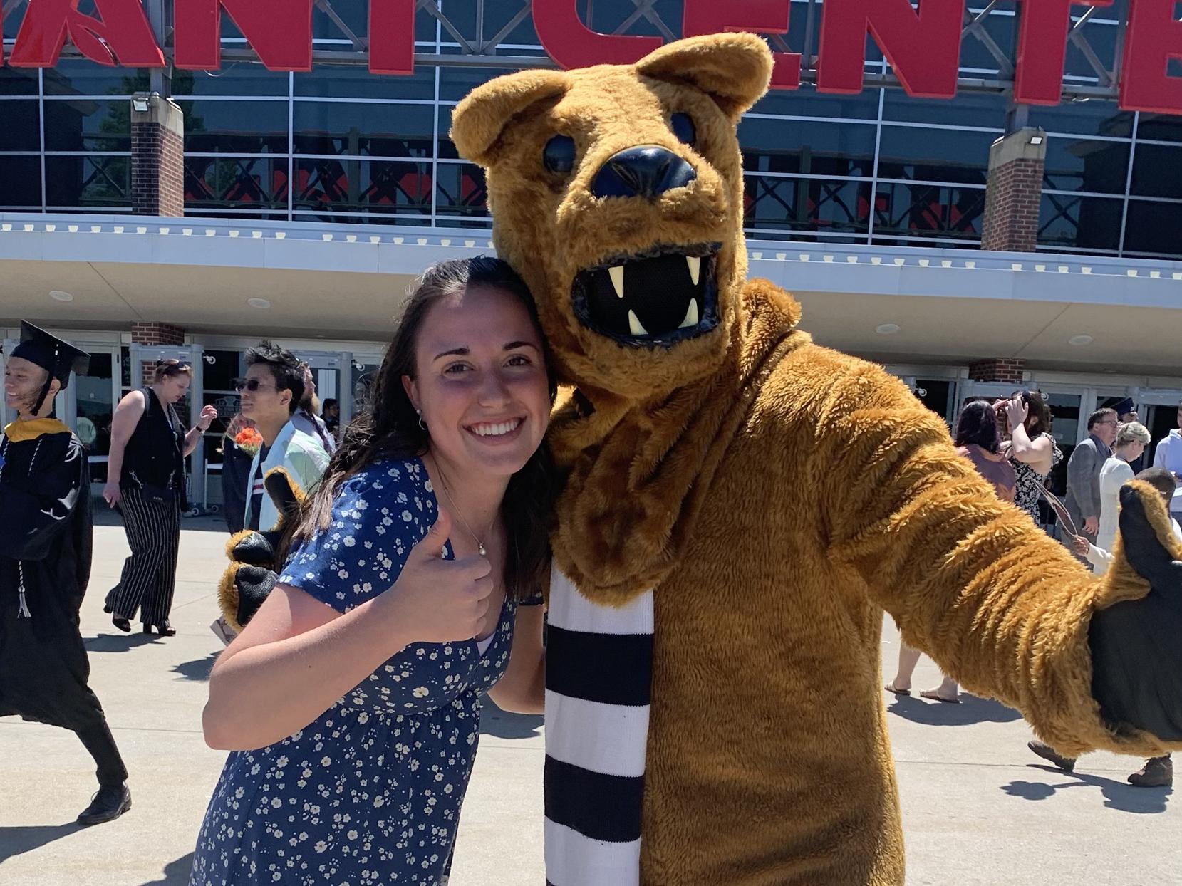 Jessica Barb poses with the Nittany Lion