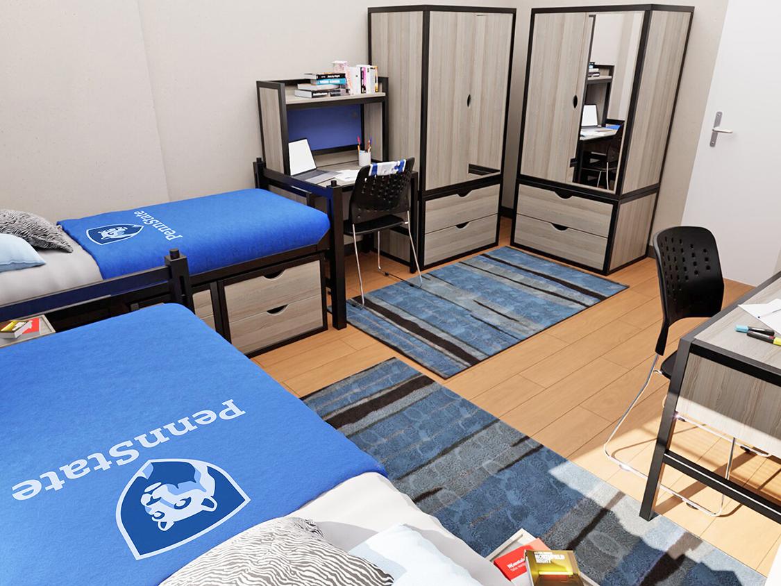 Rendering of the room design for renovated Pollock Halls 