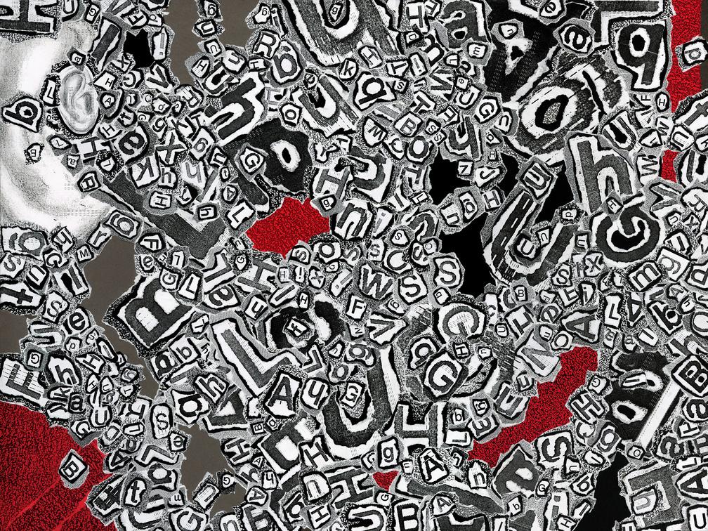 art with words on a red background