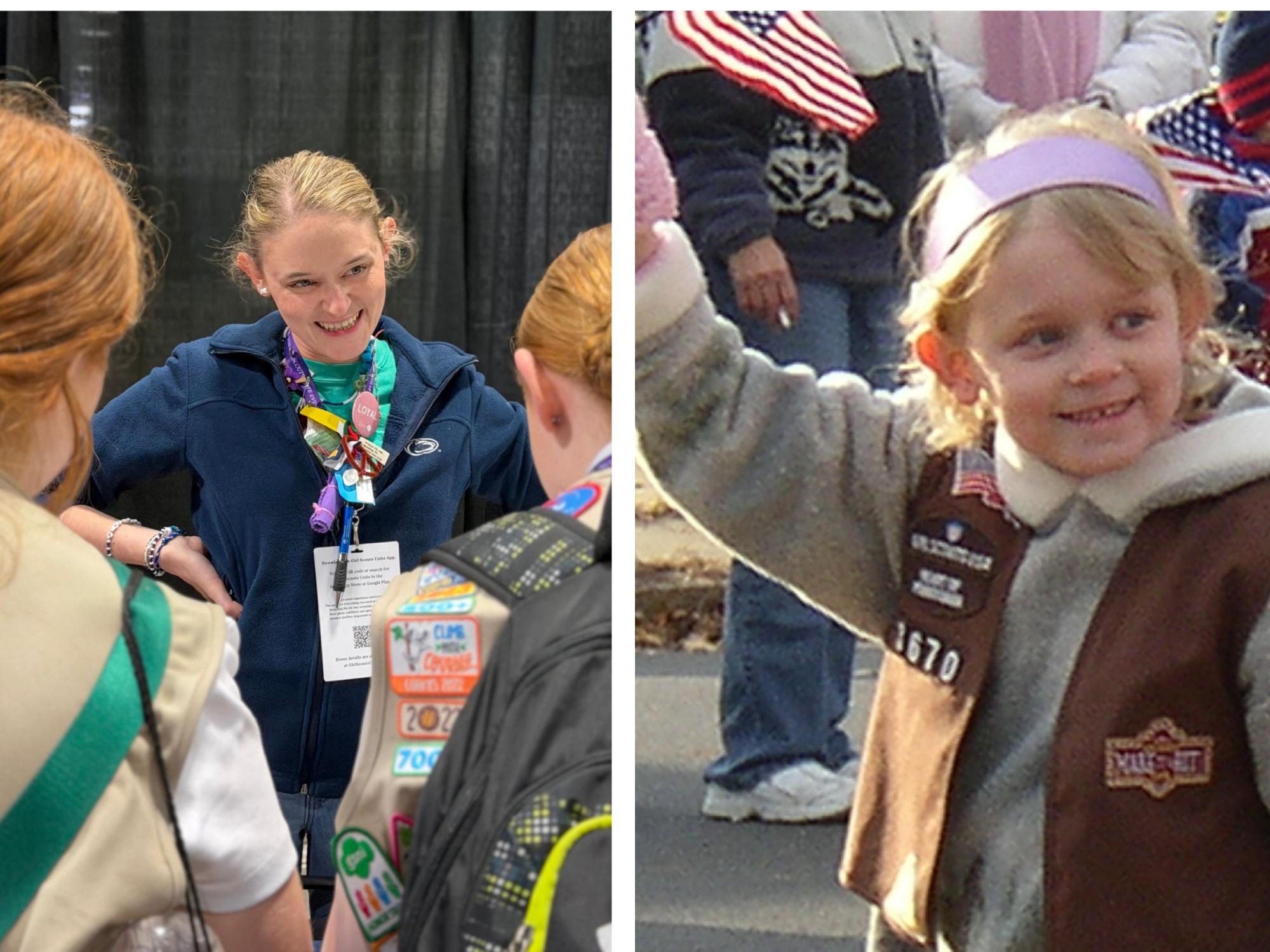 Person now as an adult and before as a young Brownie scout