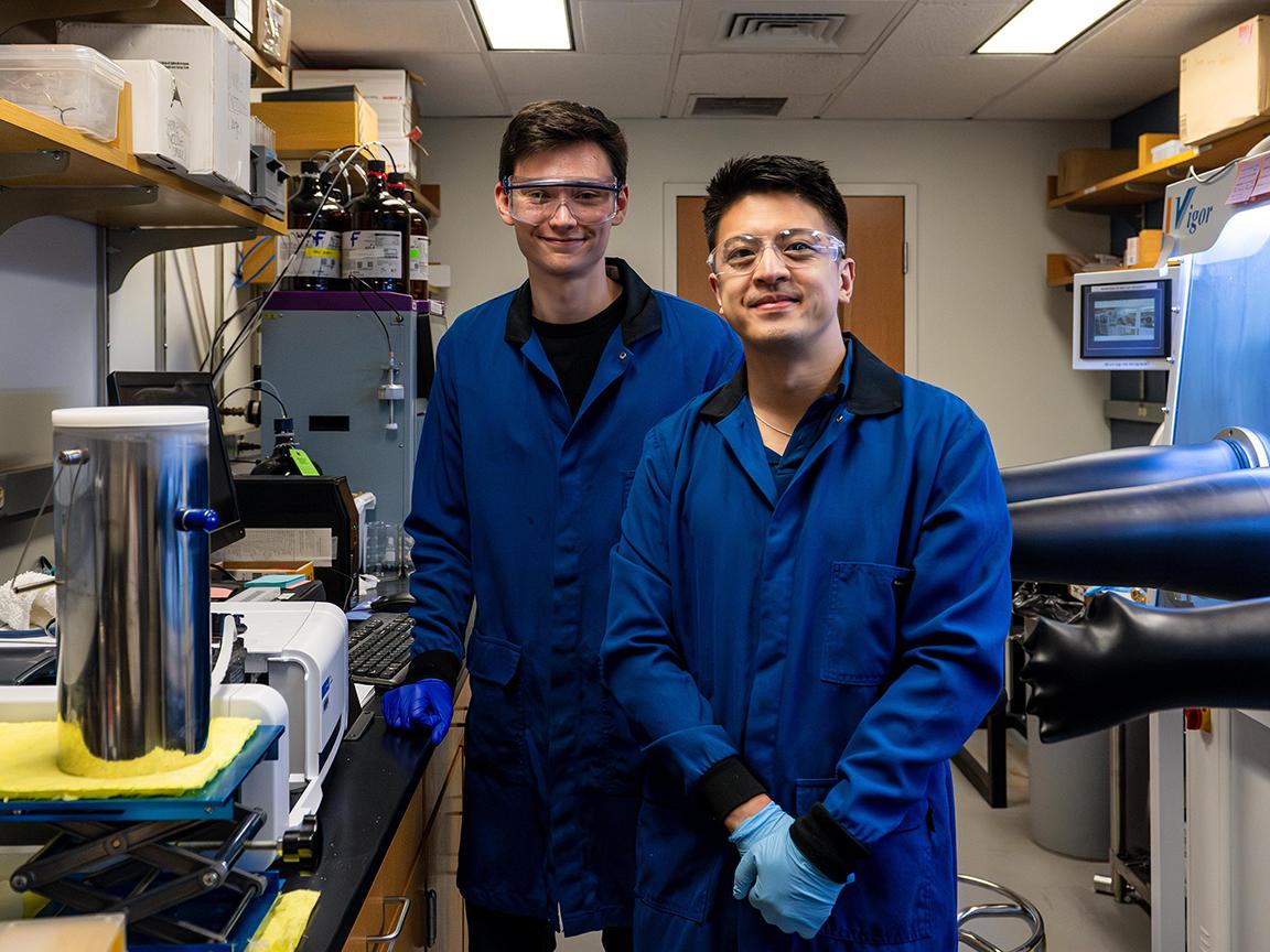 Jonathan Kuo and Alexander Arnette in chemistry lab