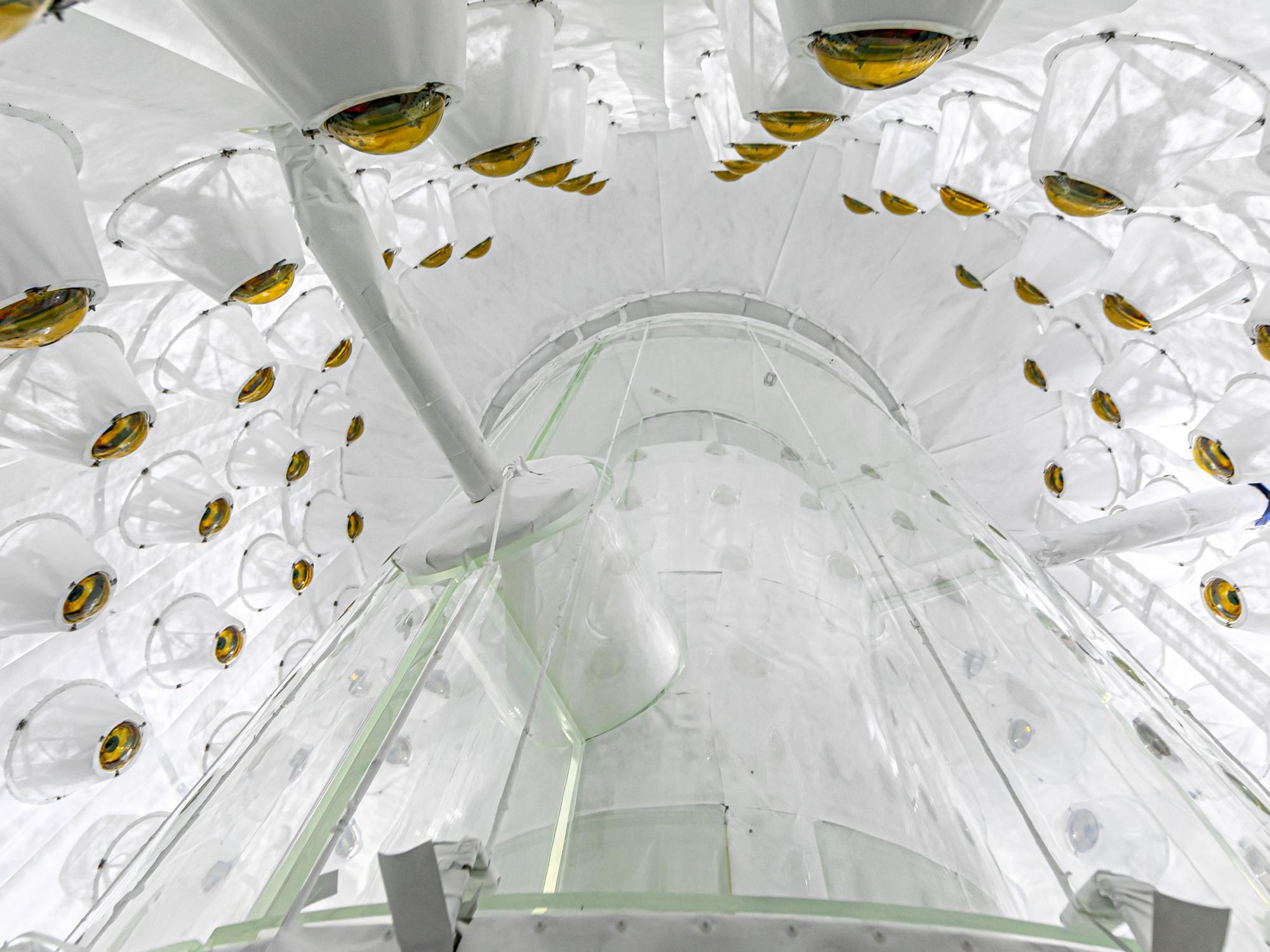 a view looking up into a detector with an array of sensors