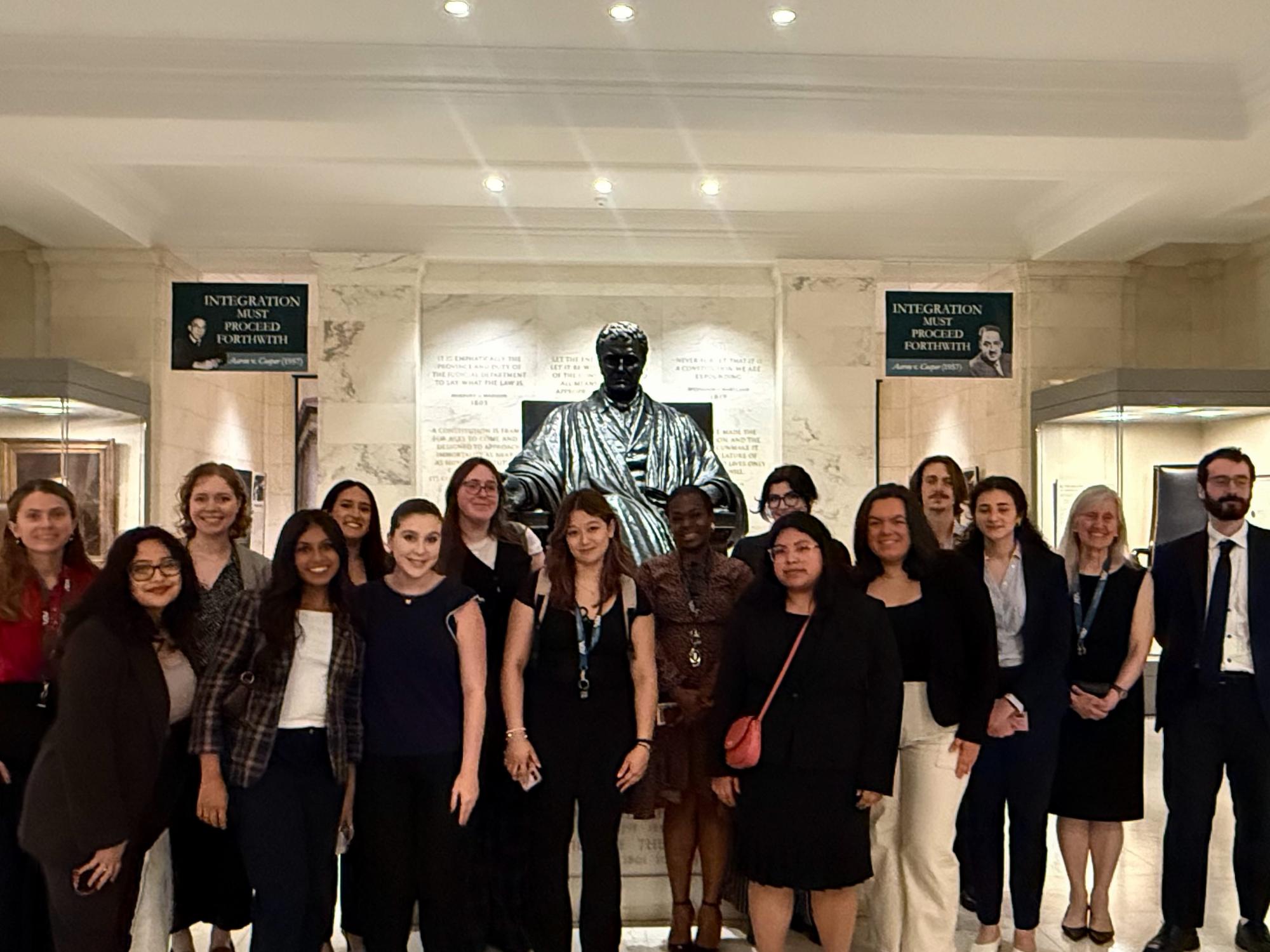Ella Bartnik, front row, third from left, wears an all-black outfit at the U.S. Supreme Court. 