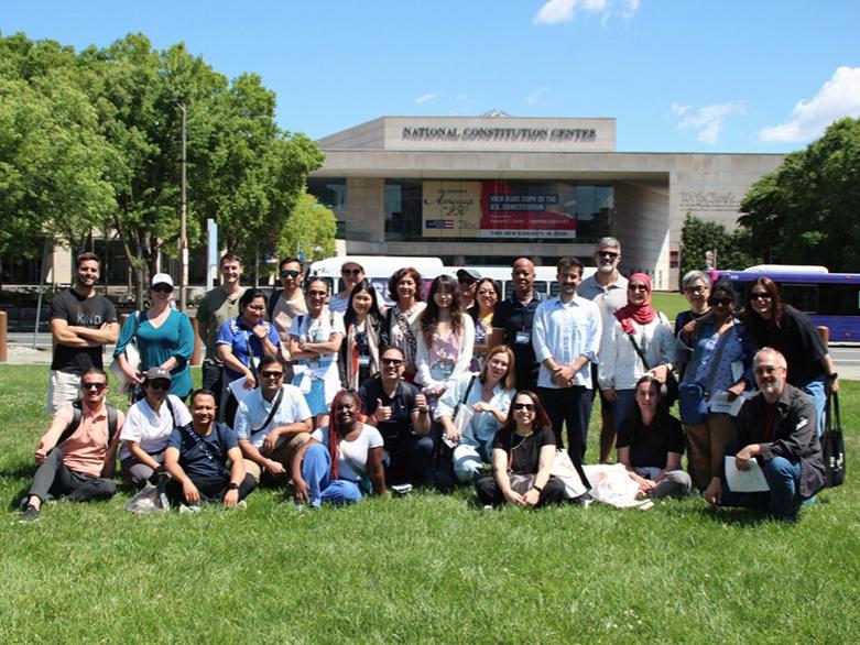 Penn State IECP international exchange particpants in front of entrance to National Constitution Center in Philadelphia