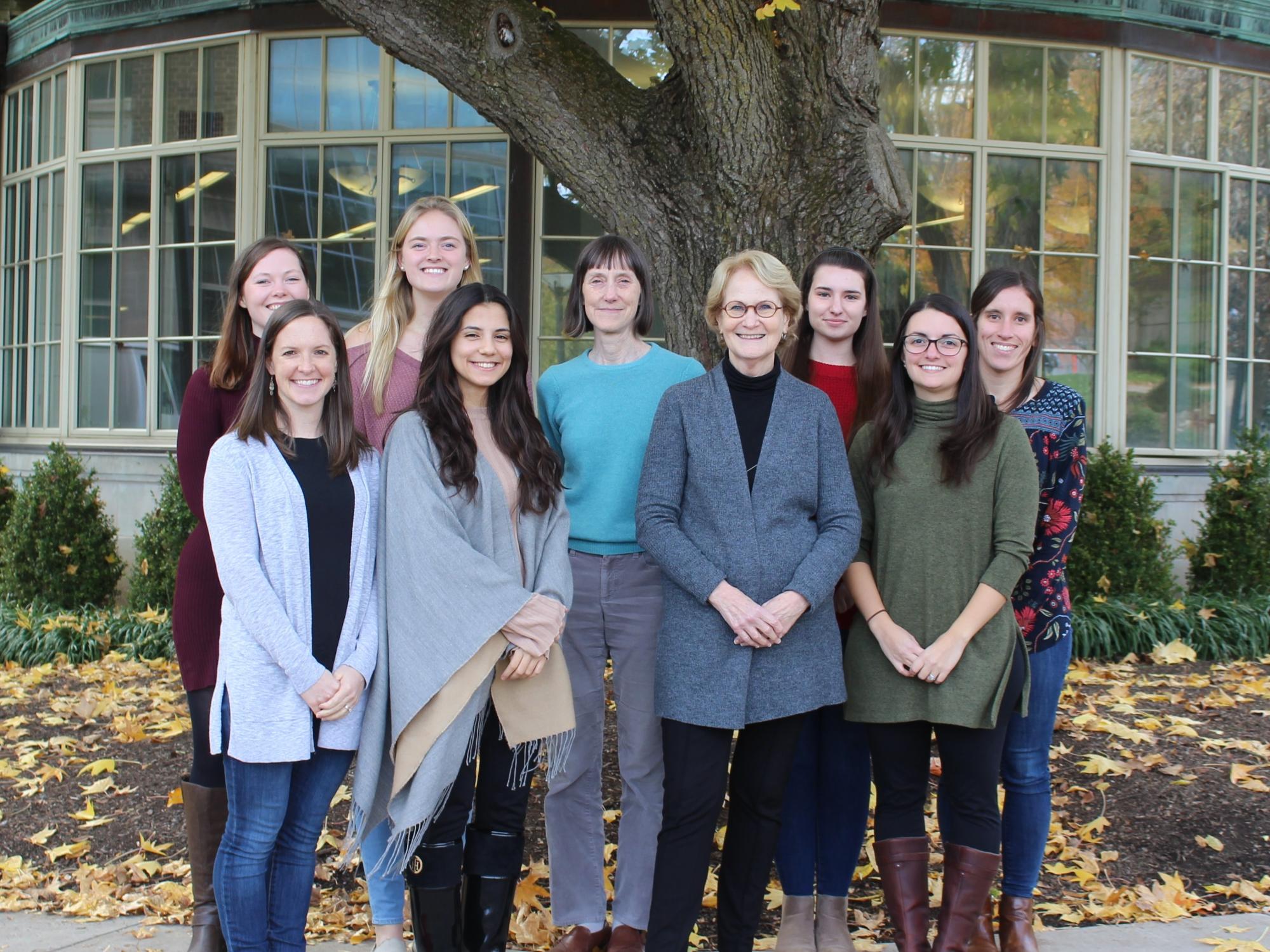 Barbara Rolls is pictured with her graduate students and staff of her lab