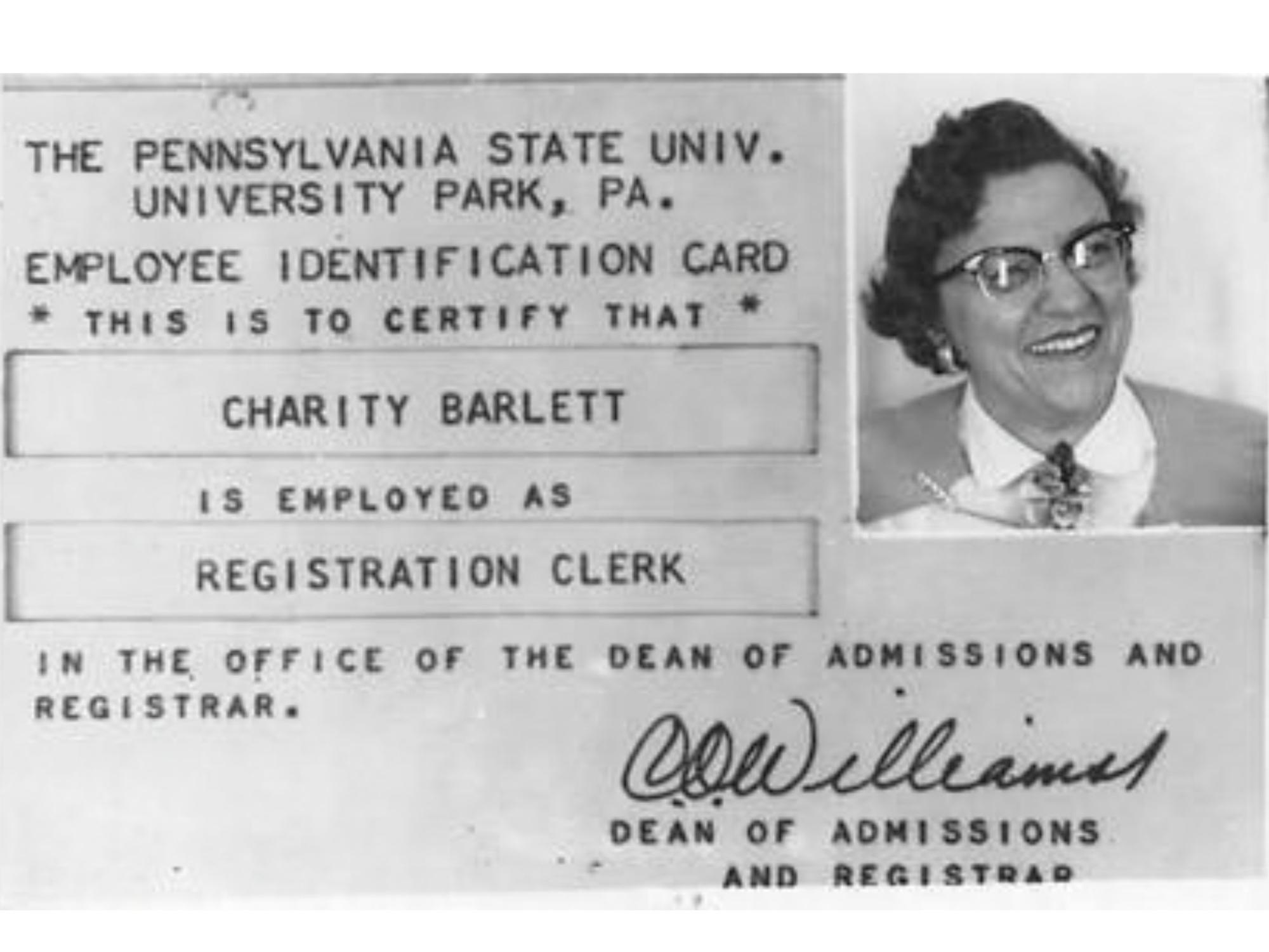 id card of penn state employee in the 1950s