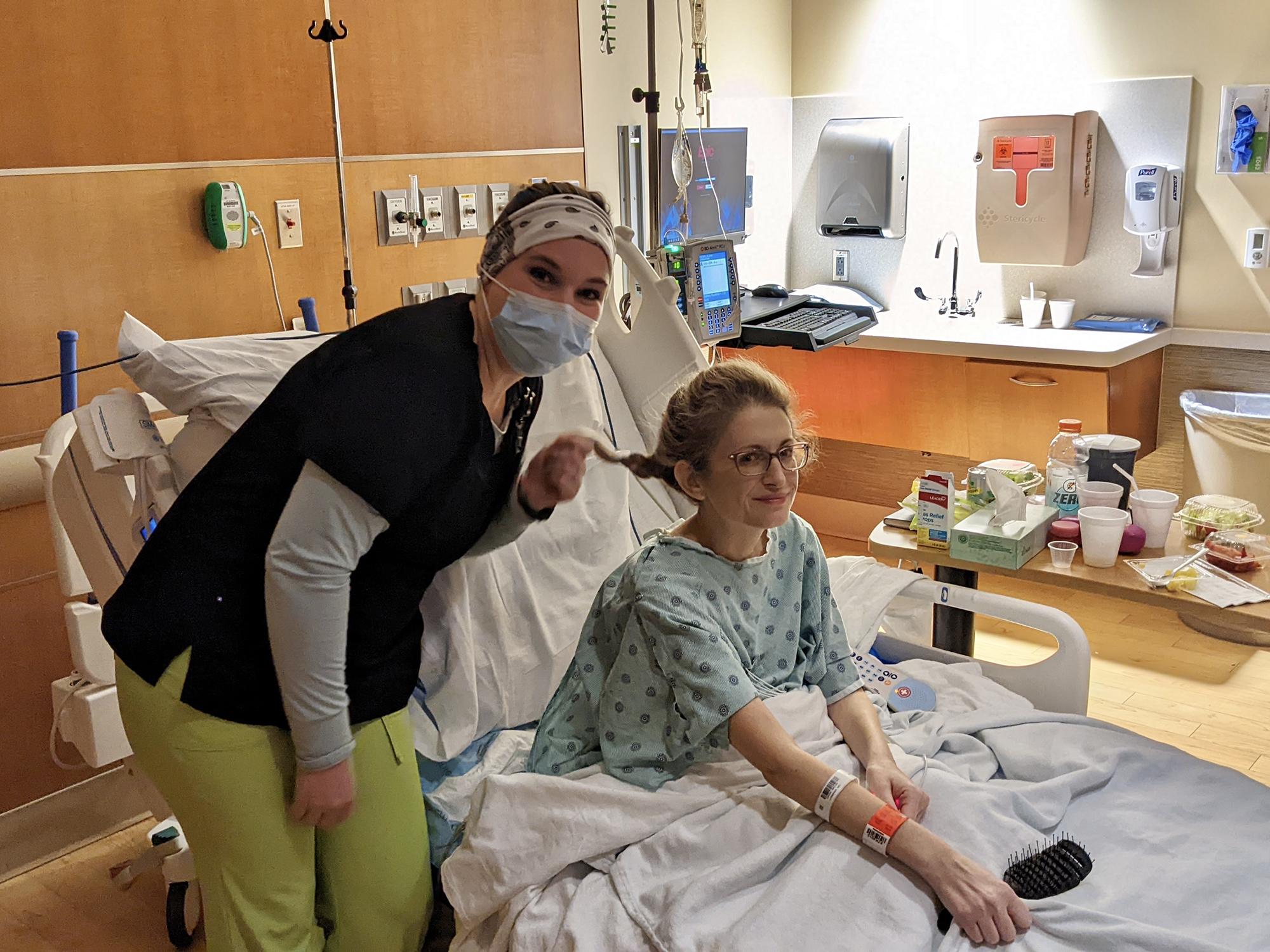 Woman in hospital bed