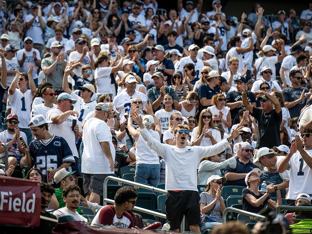 Wide shot of football fans