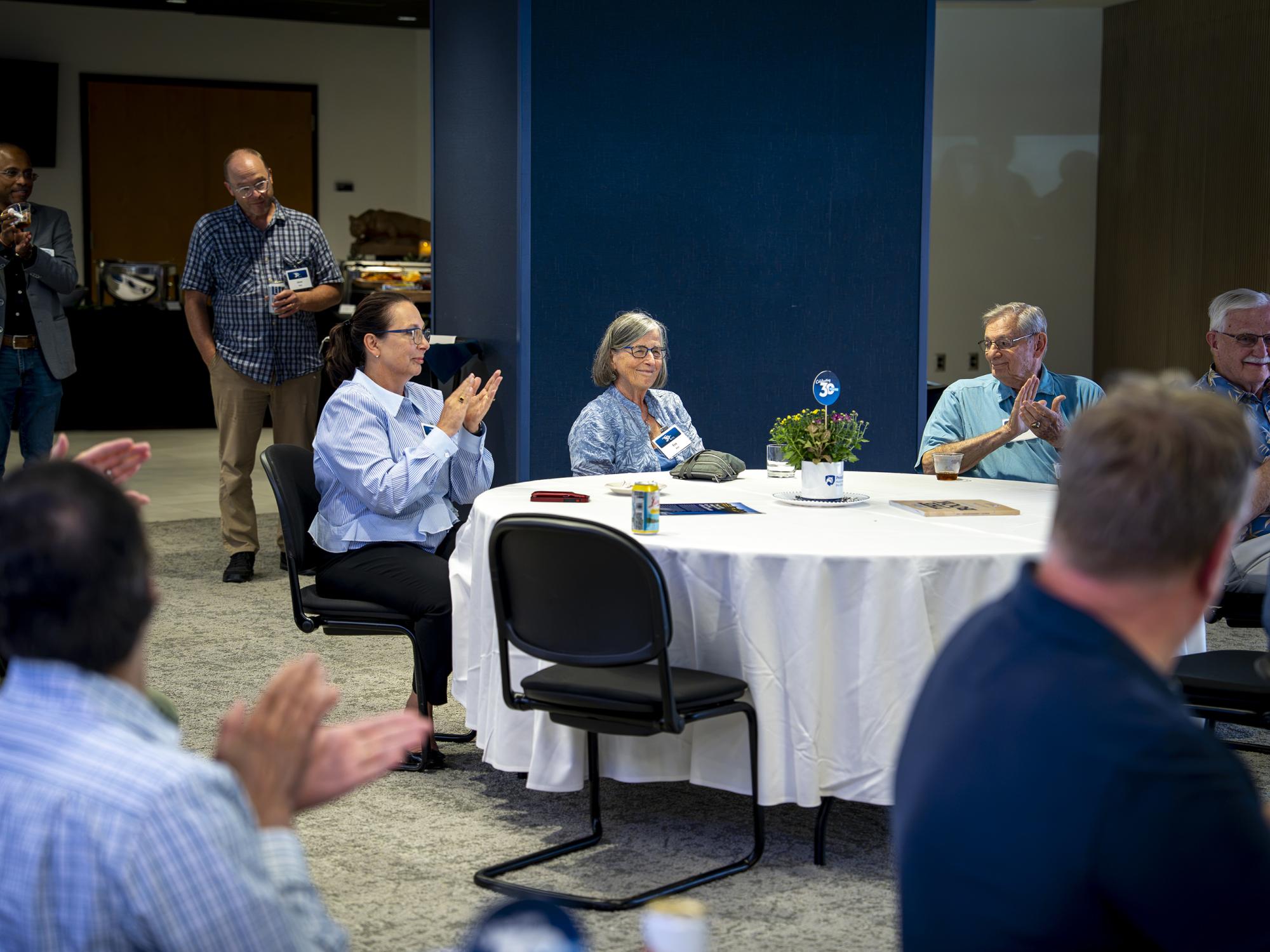 Eva Pell looks on as she is applauded at the Huck Institutes 30th Anniversary Event. August 28, 2026