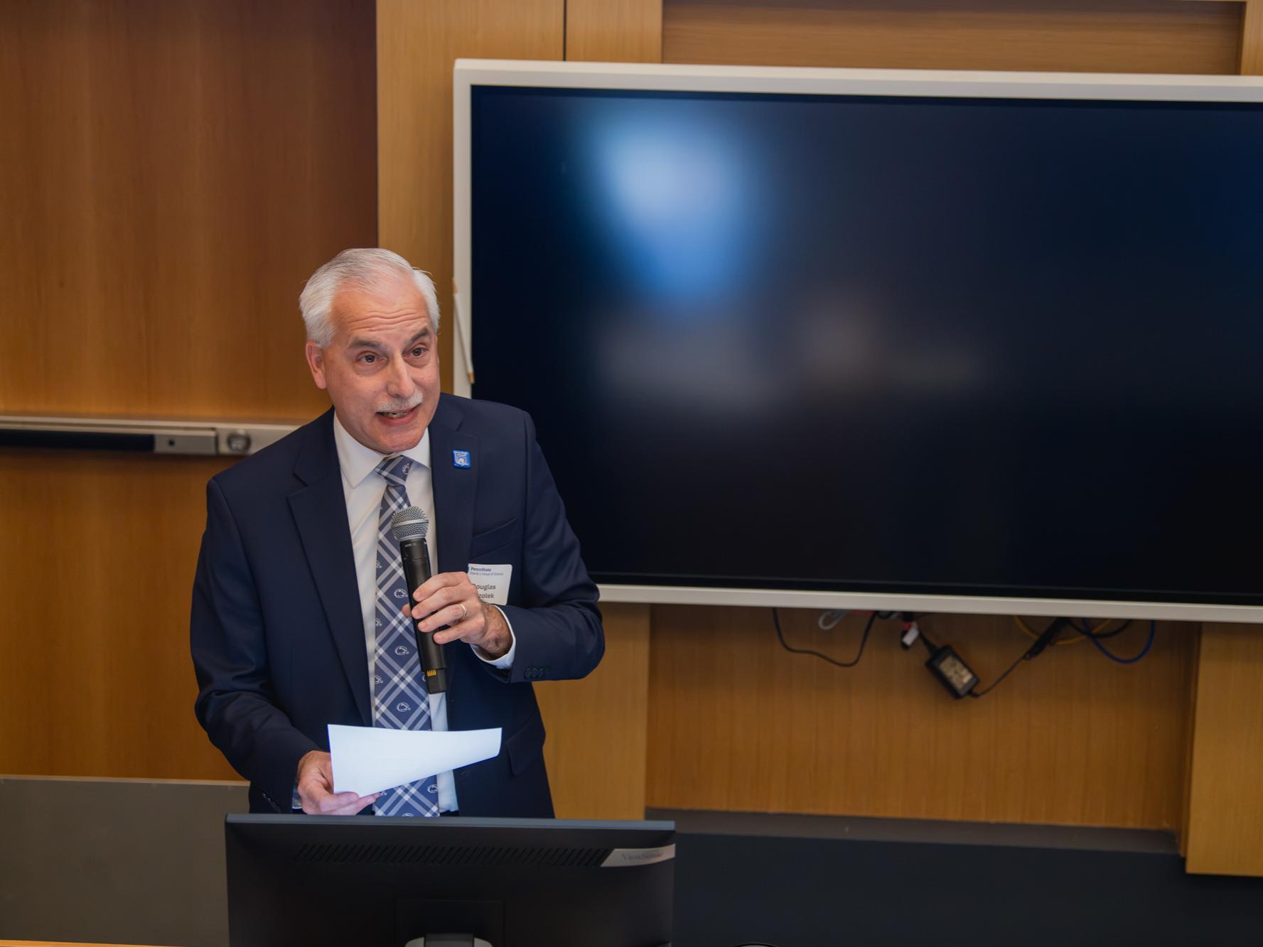 Douglas C. Orzolek speaking at Science Matters Spotlight Sessions celebrating first doctoral degree at Penn State. 