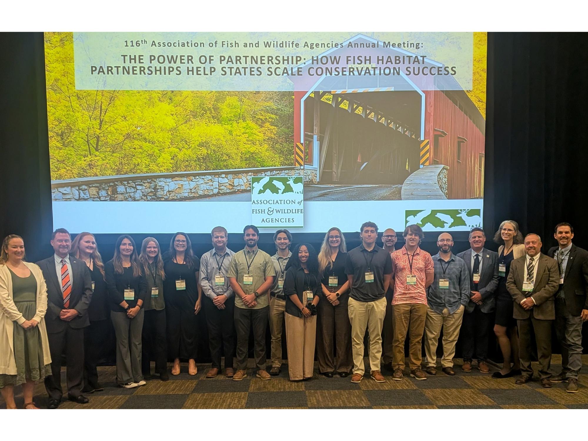 Penn State DuBois and University Park students and faculty gather with fish and wildlife professionals during the 116th Annual Meeting of the Association of Fish and Wildlife Agencies in Lancaster. The group included Tim Schaeffer, executive director of the Pennsylvania Fish and Boat Commission.
