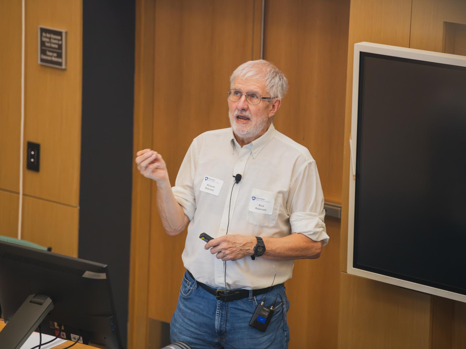 Rick Robinett speaking at the Physics Ph.D. celebration event.