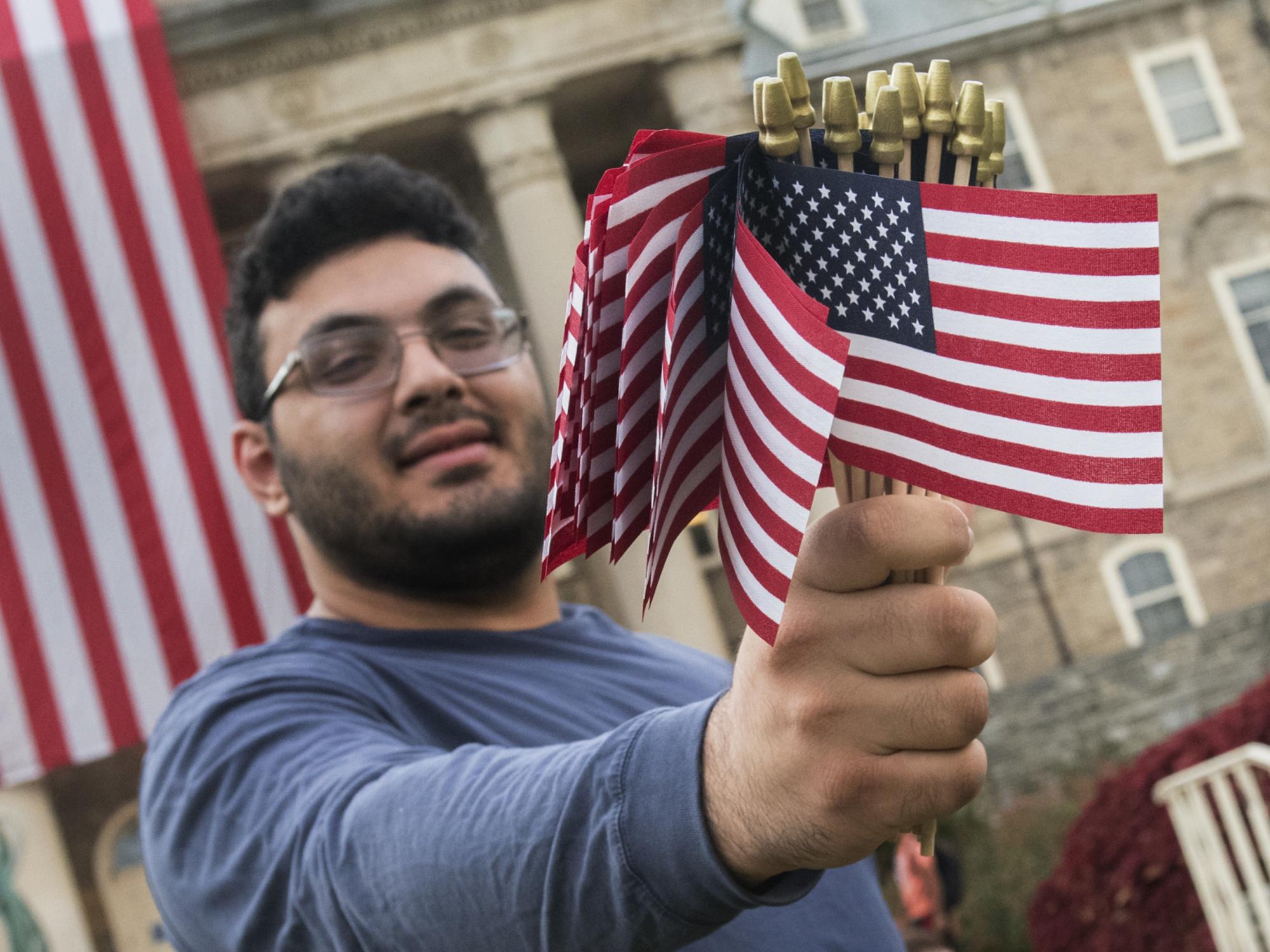 Kareem Elsergany with American Flags