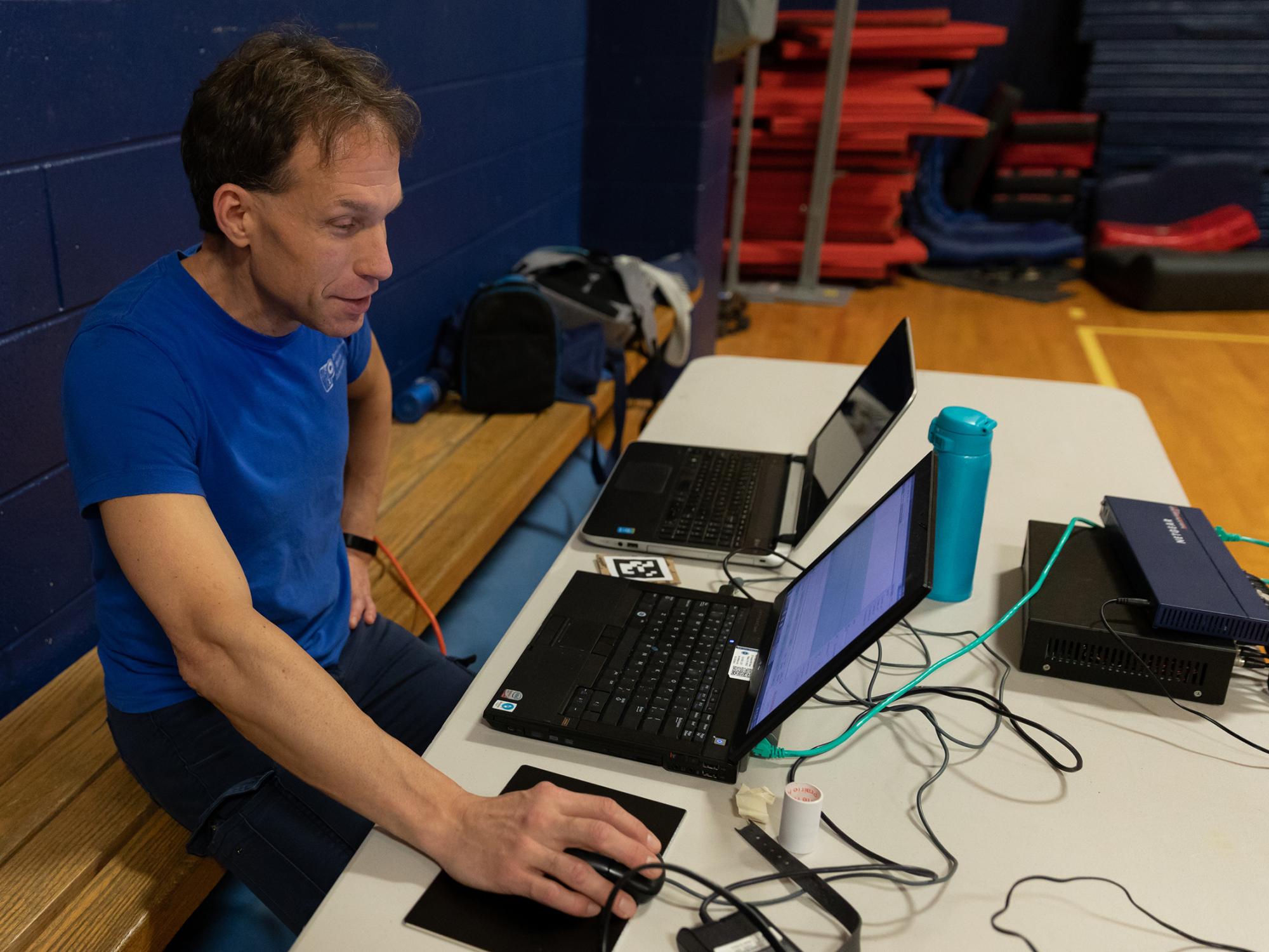 Penn State Brandywine's Tim Niiler using software to capture motion. 