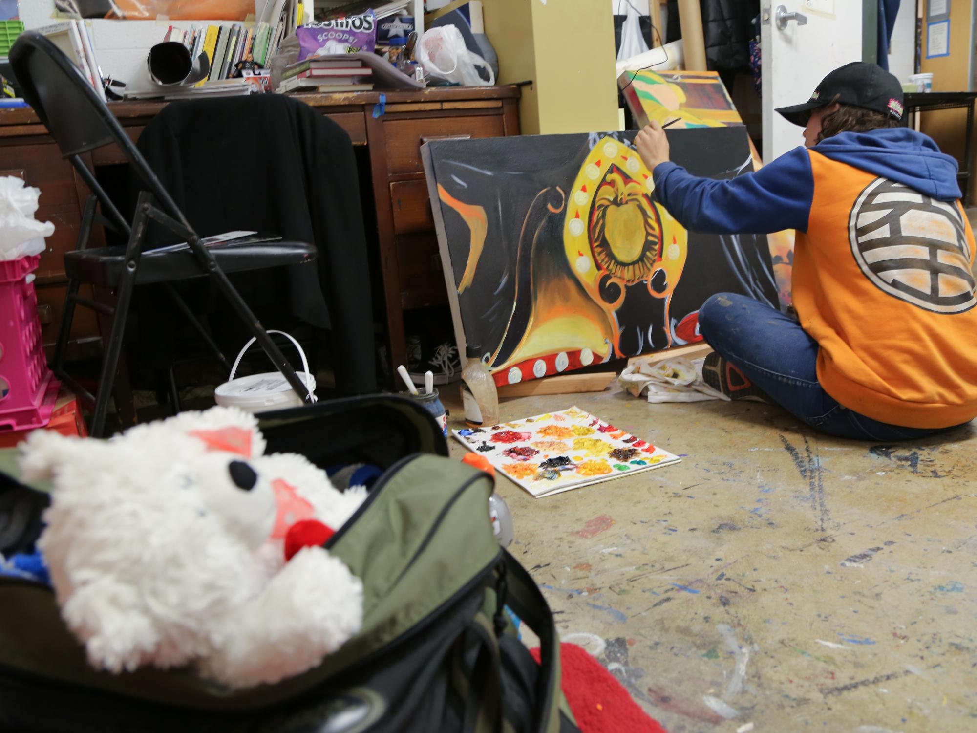 Taylor Bielecki works on a new painting in her studio. 