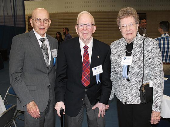 Former Penn State Mont Alto Chancellor David Gnage visits with John ’51 and Pauline ’53 Shearer.