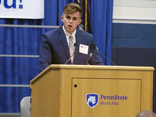 Derek Walters speaks at Penn State Mont Alto Scholarship Social