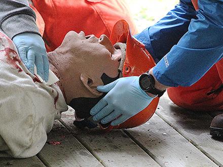 i-Stan, a high-fidelity human simulation patient, receives emergency care.