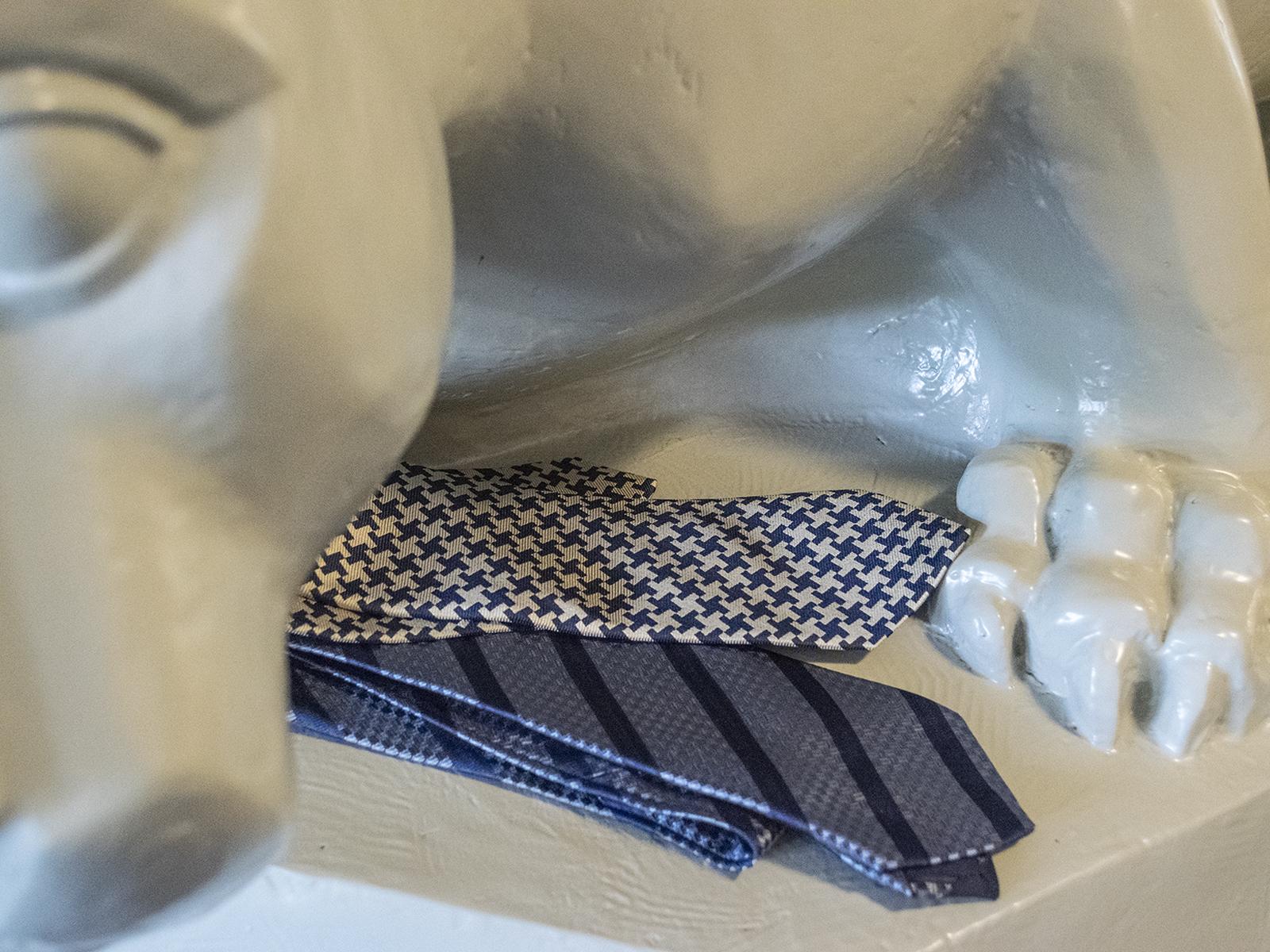 Nittany Lion statue with neck ties