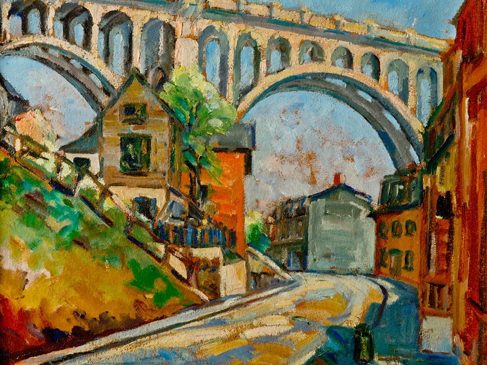 A painting of the 8th St. Bridge by Walter Baum