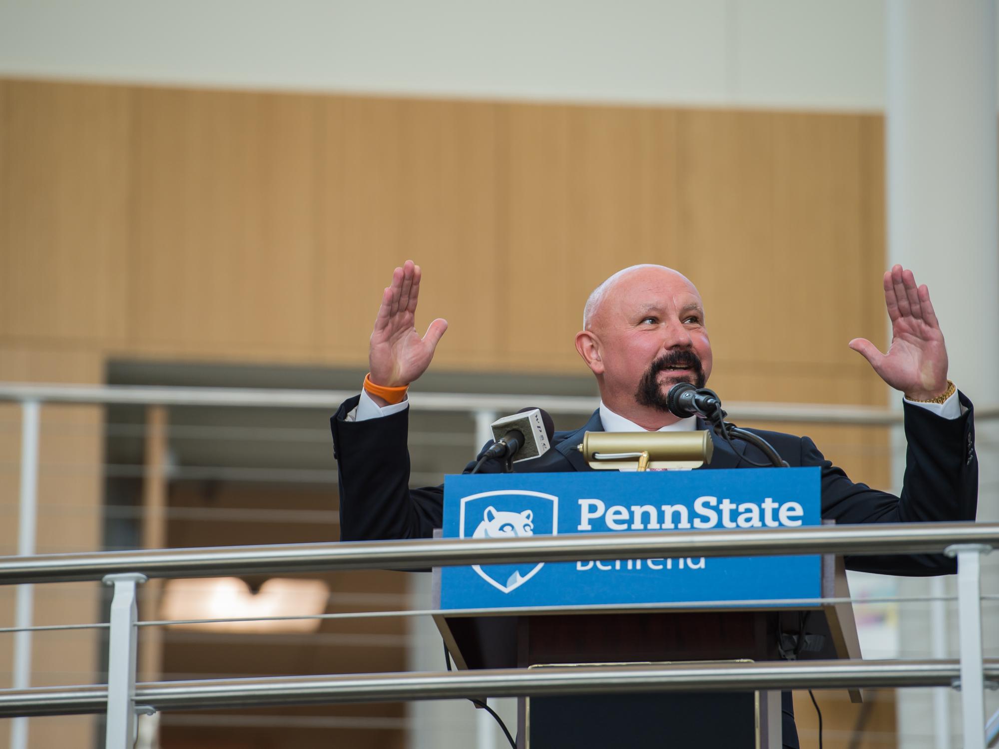 Neal Asbury speaks at the opening of Penn State Behrend's Advanced Manufacturing and Innovation Center
