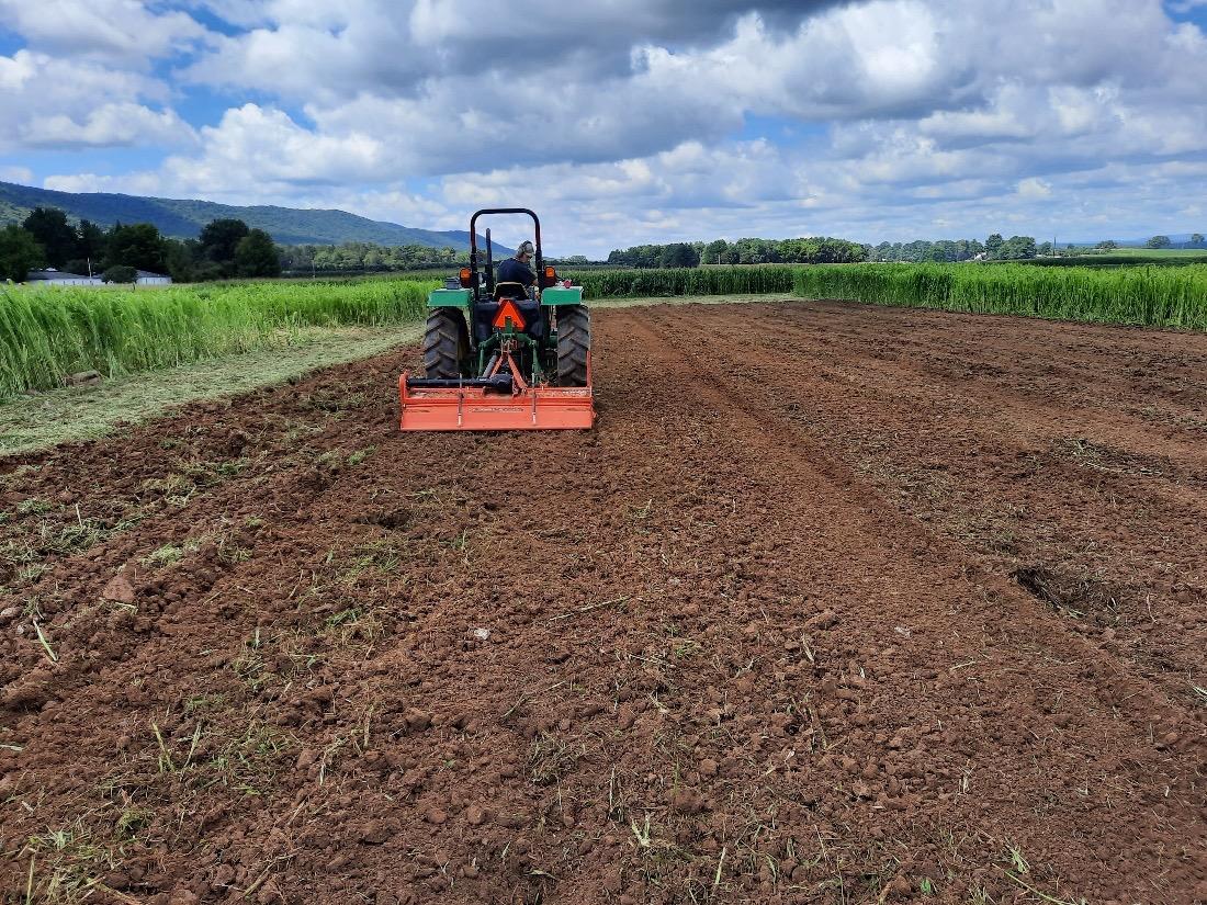 plowing residue into soil