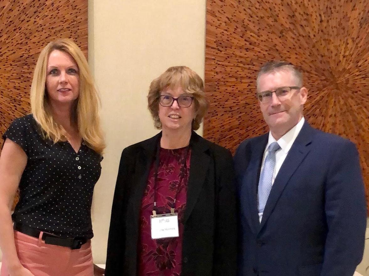 Roxanne Atterholt, assistant teaching professor at Penn State Shenango; Lavarr McBride, assistant teaching professor at Penn State Fayette; and Arlene Holmes, mother of James Holmes.