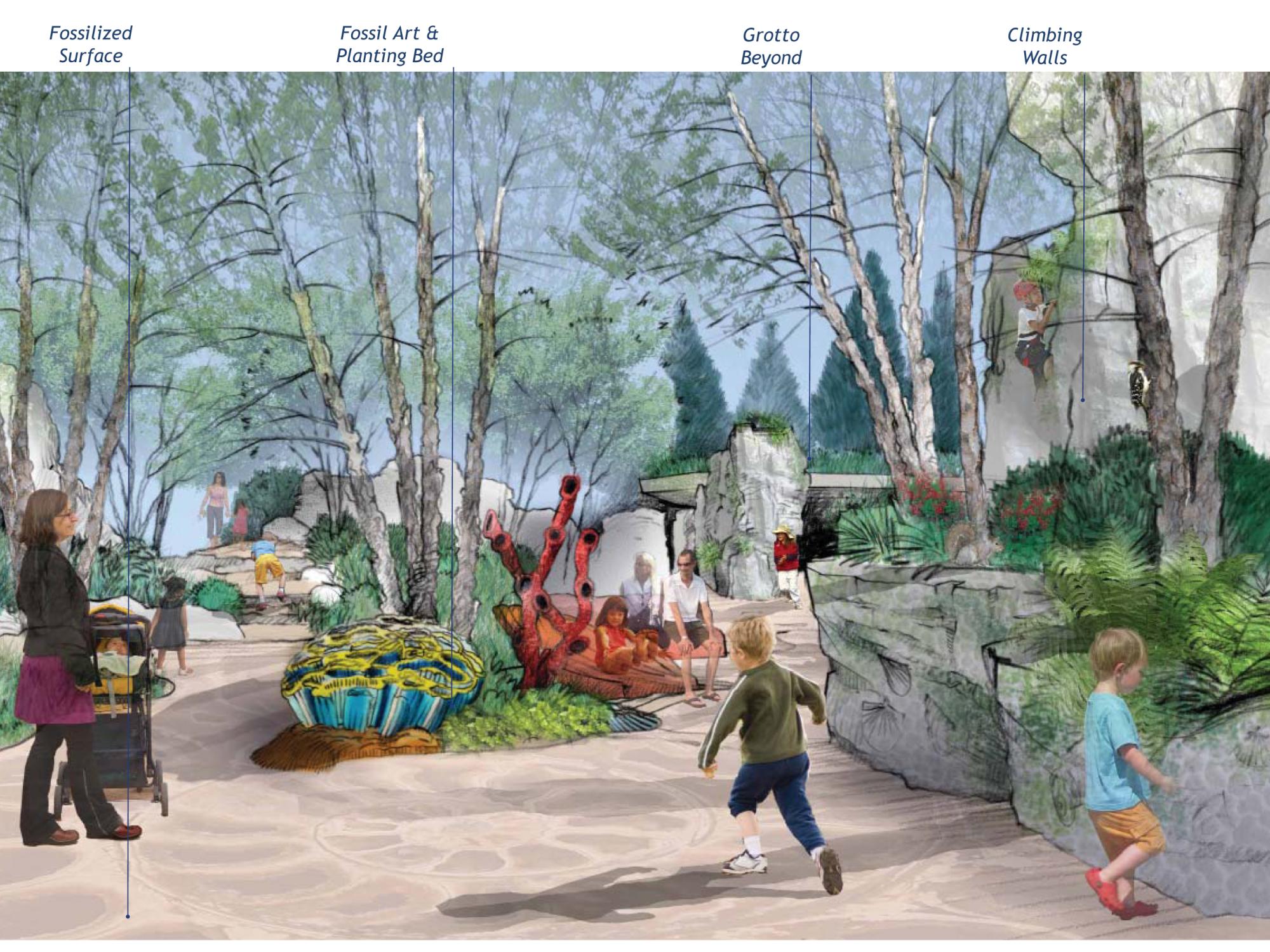 A depiction of Fossil Ridge, part of the planned Children's Garden at Penn State's Arboretum
